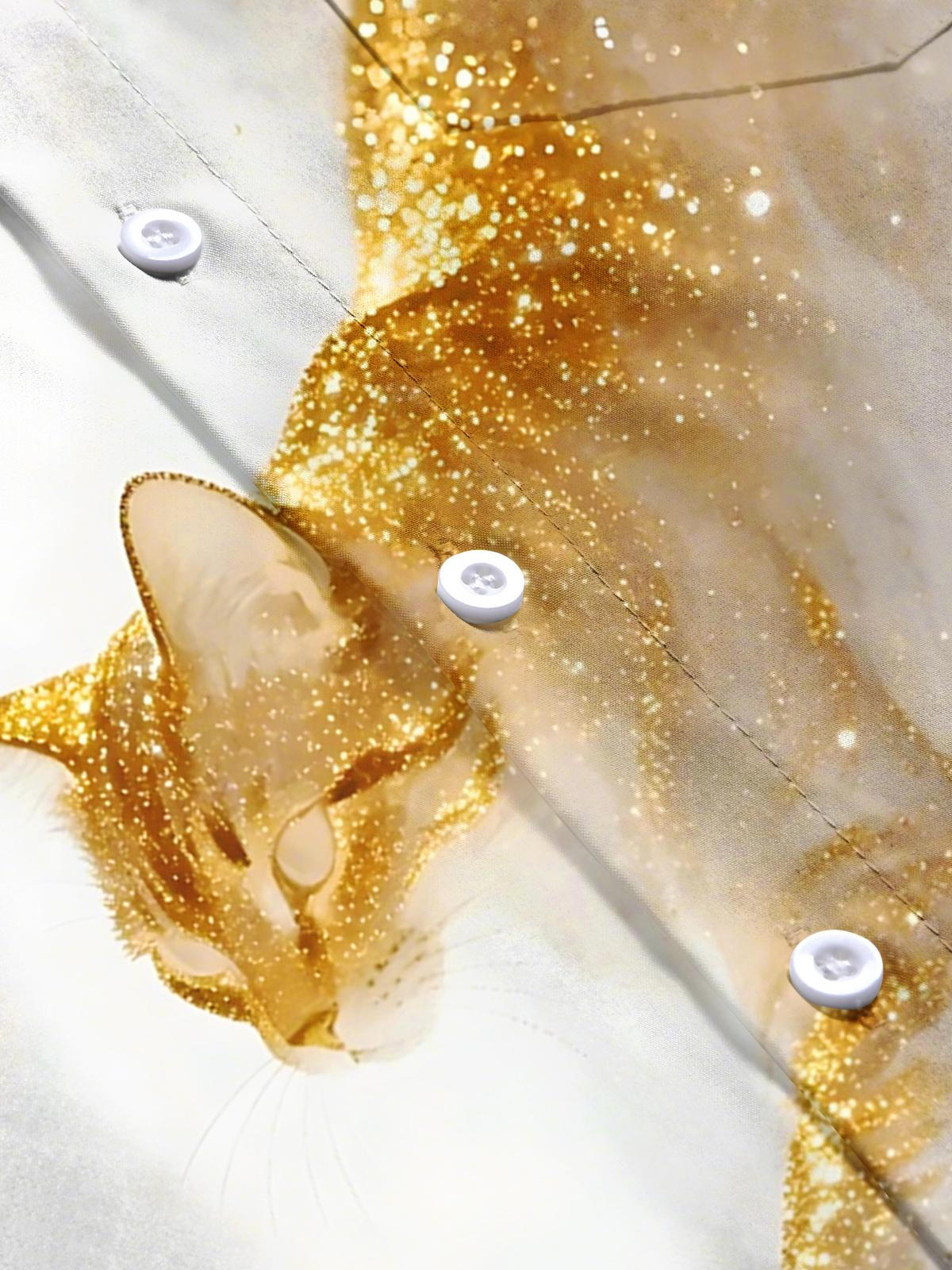 Cat Print Men's Pocket Short Sleeve Shirts