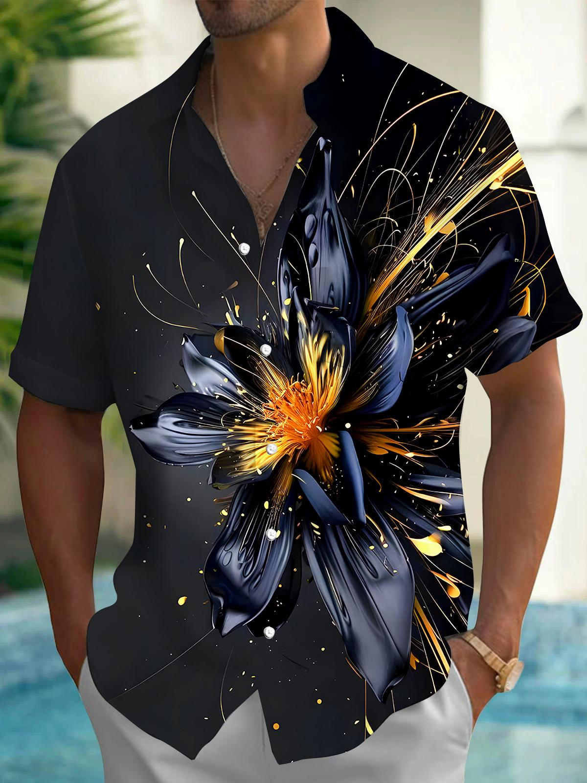 Floral Men's Pocket Short Sleeve Shirts