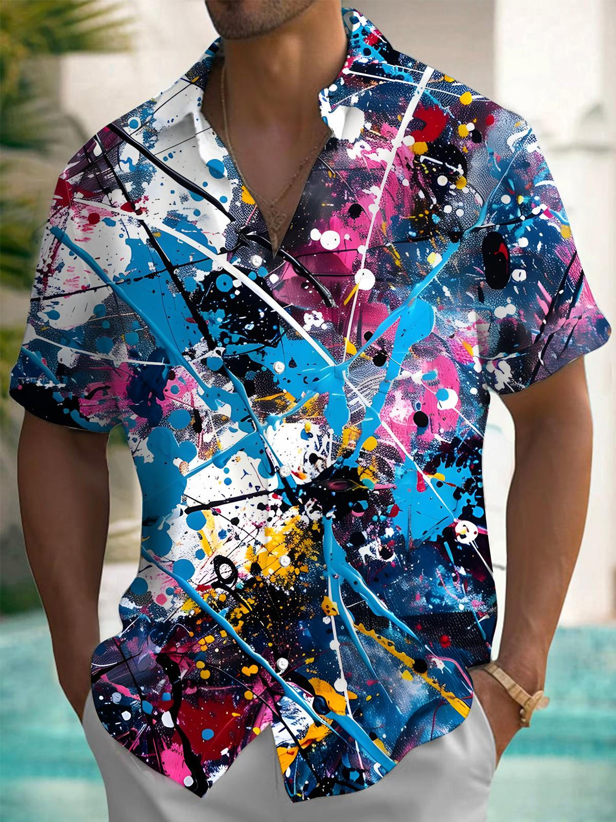 Abstract Gradient Print Men's Pocket Short Sleeve Shirts