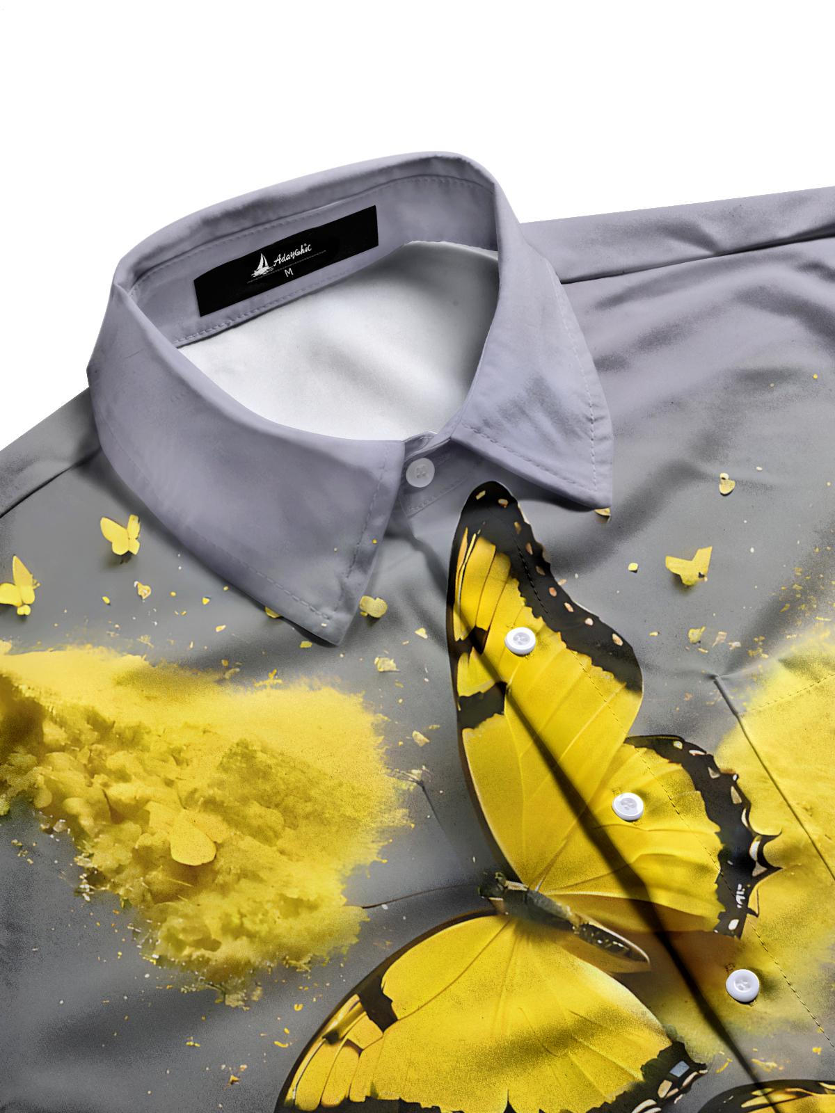 Butterfly Print Men's Pocket Short Sleeve Shirts