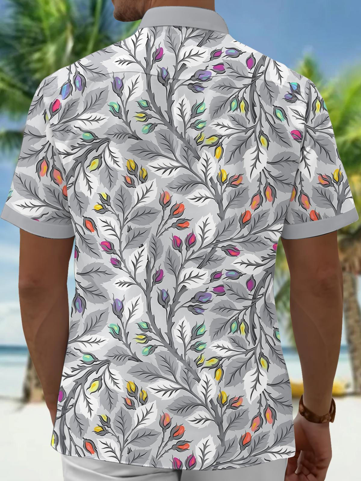 Plant Print Men's Pocket Short Sleeve Shirts