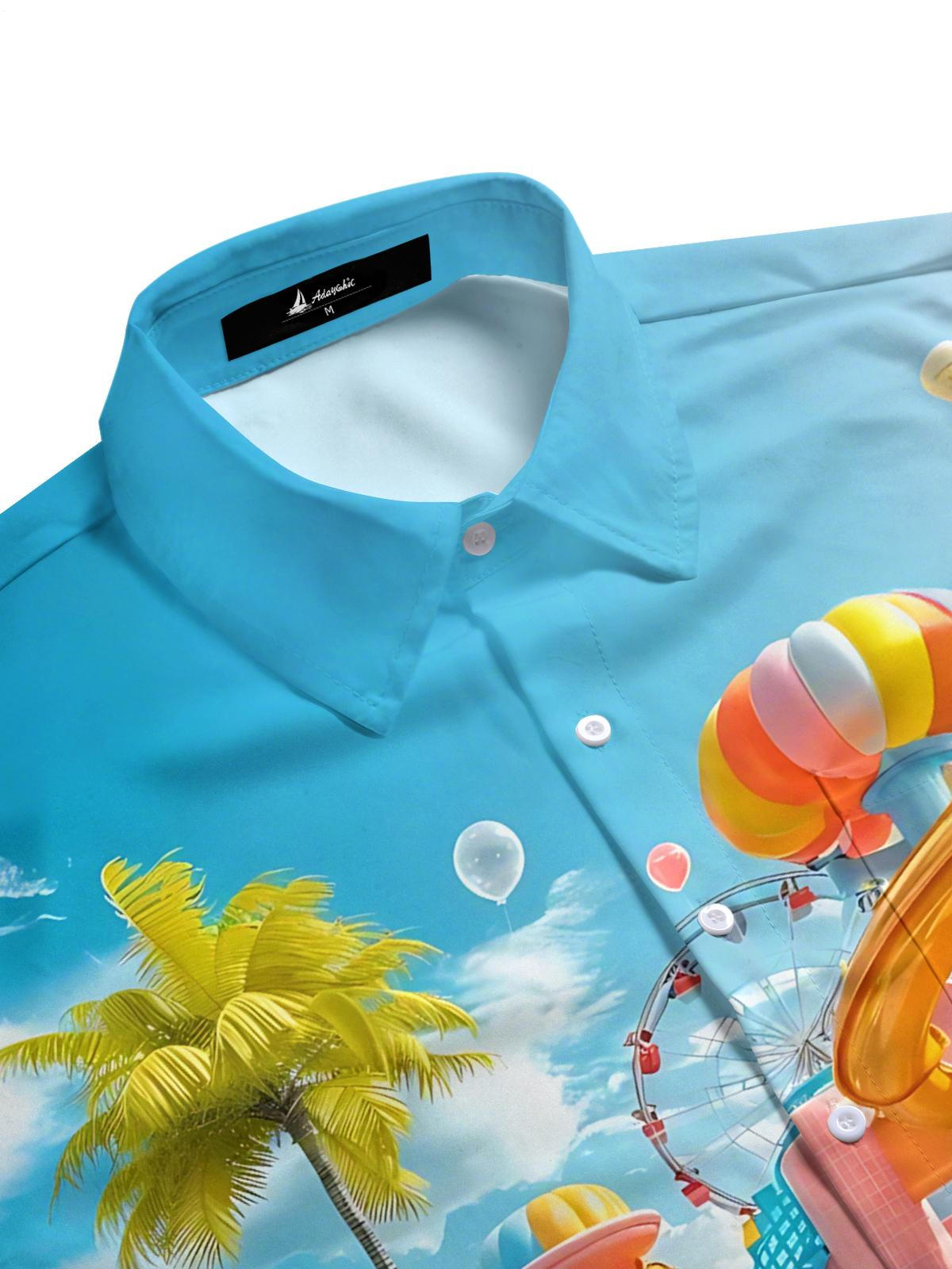 Water Park Print Men's Pocket Short Sleeve Shirts