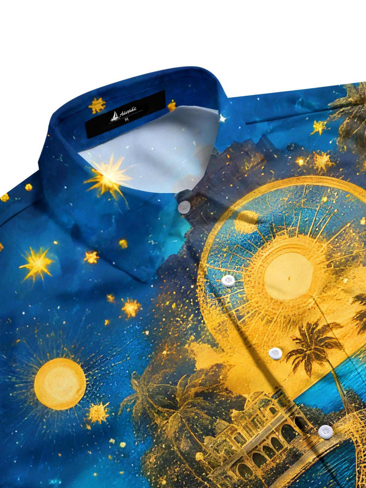 Art Gilded Coconut Tree Men's Pocket Short Sleeve Shirts