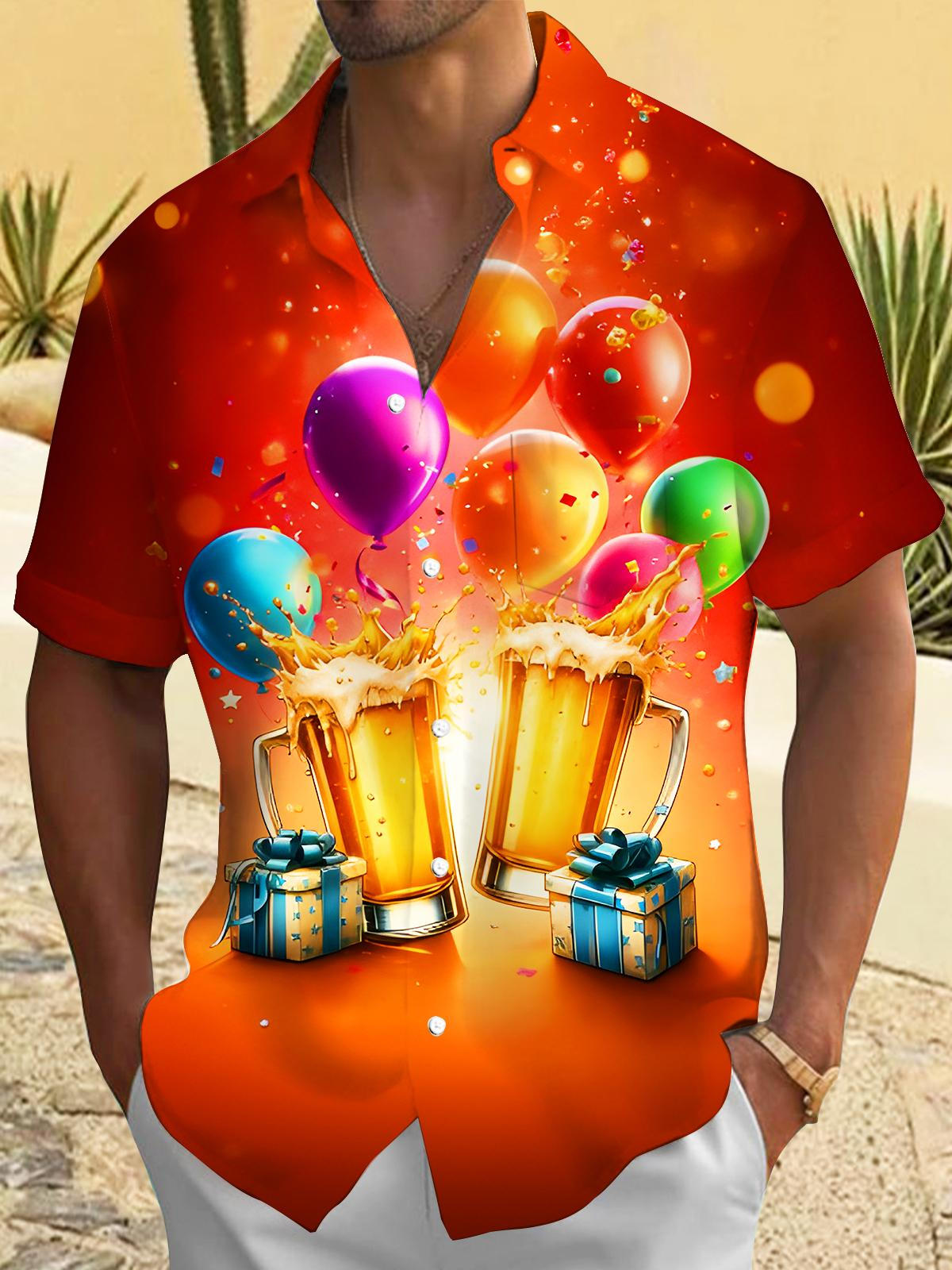 Fun Festival Celebrations Beer Toasts Balloons Gifts Men's Pocket Short Sleeve Shirts