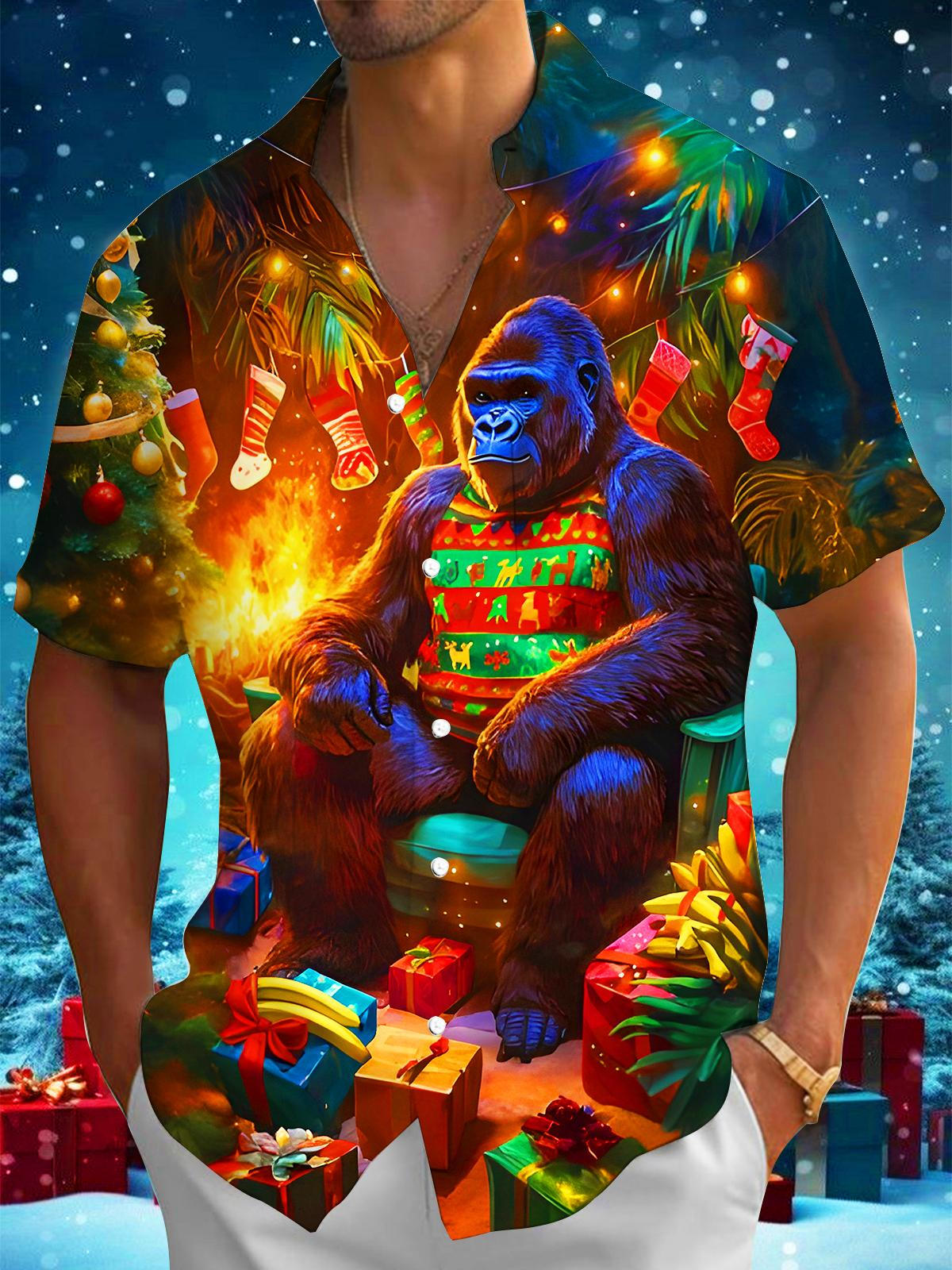 Funny Christmas Gorilla Xmas Men's Pocket Short Sleeve Shirts