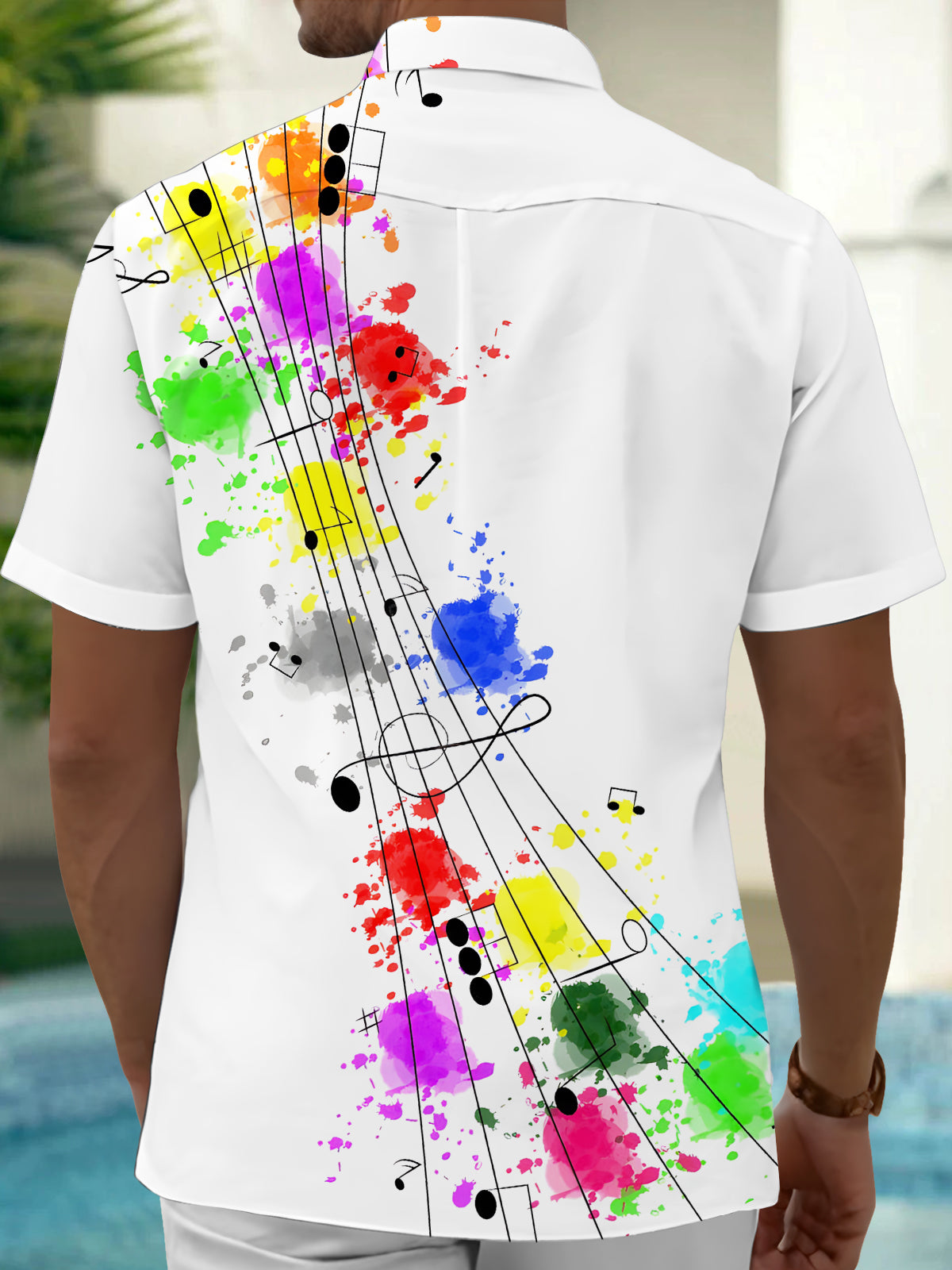 Note Print Men's Pocket Short Sleeve Shirts