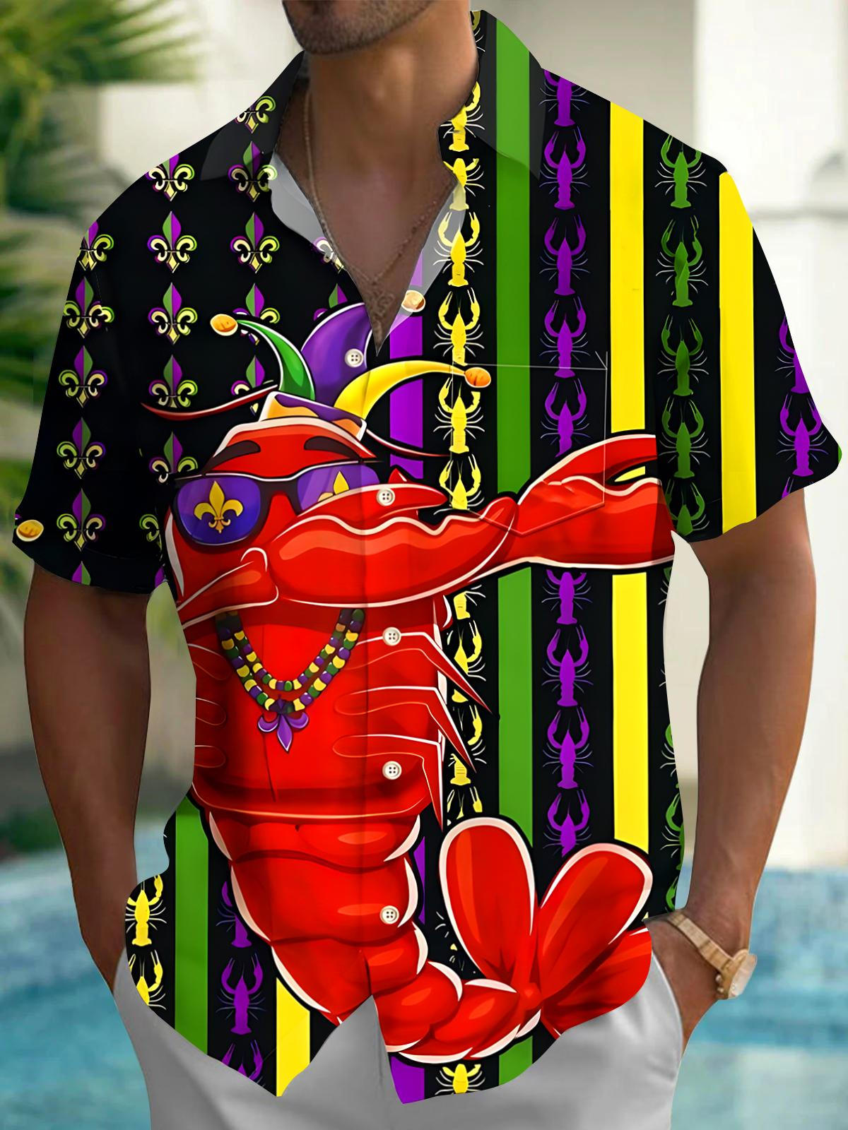 Mardi Gras Lobster Men's Pocket Short Sleeve Shirts