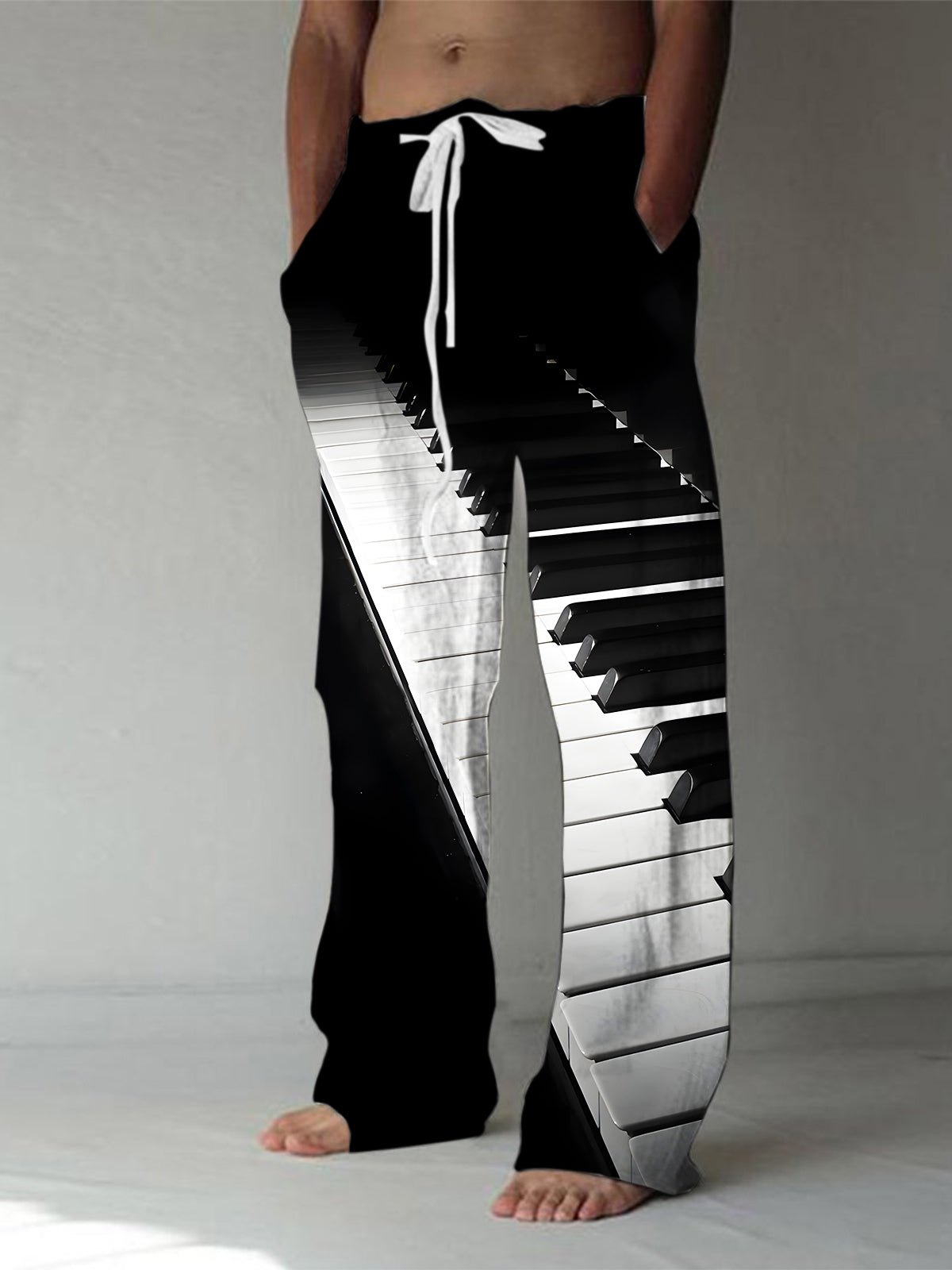 Piano Print Men's Casual Elastic Waist Pants
