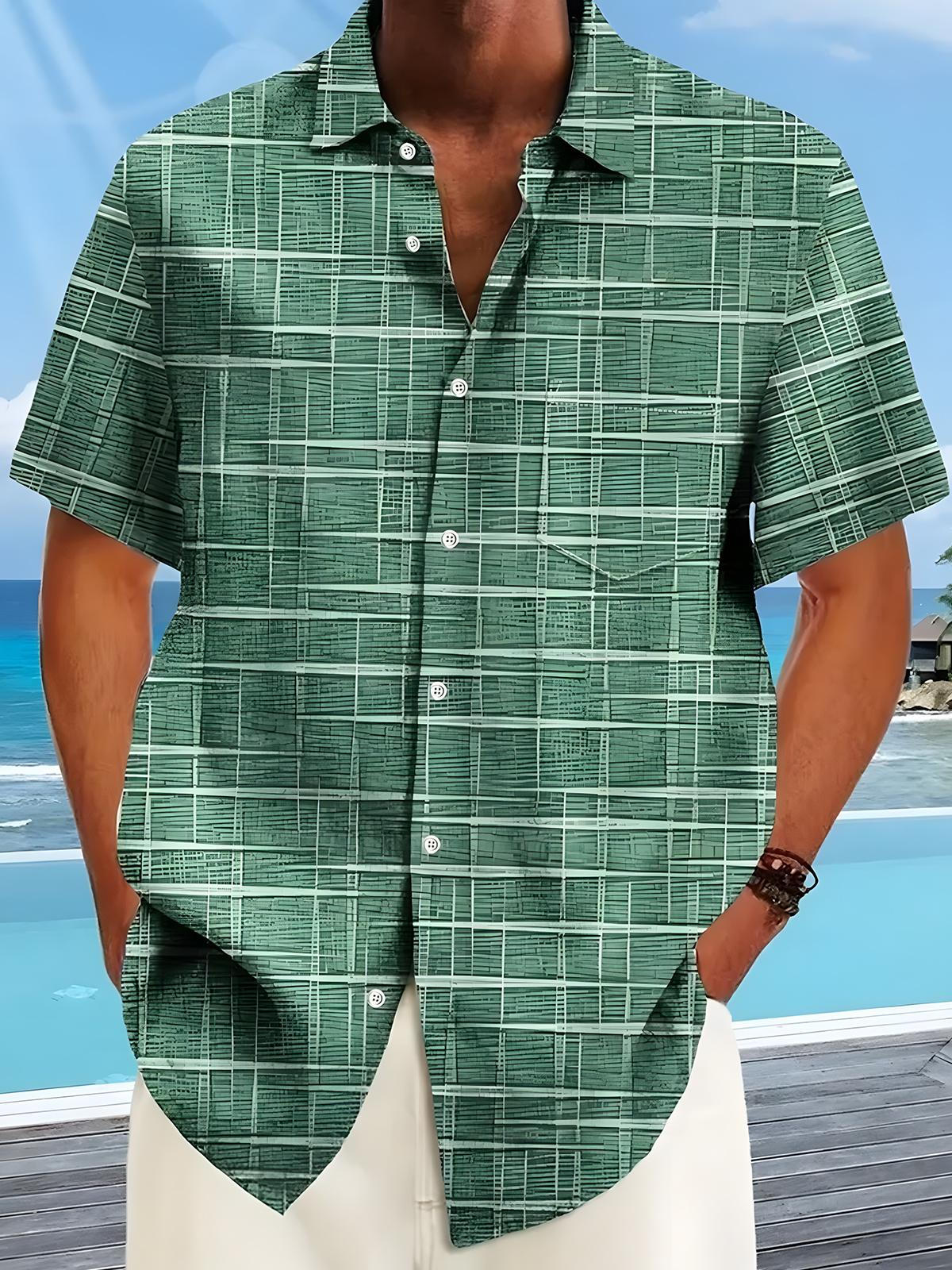 Geometric Print Men's Pocket Short Sleeve Shirts