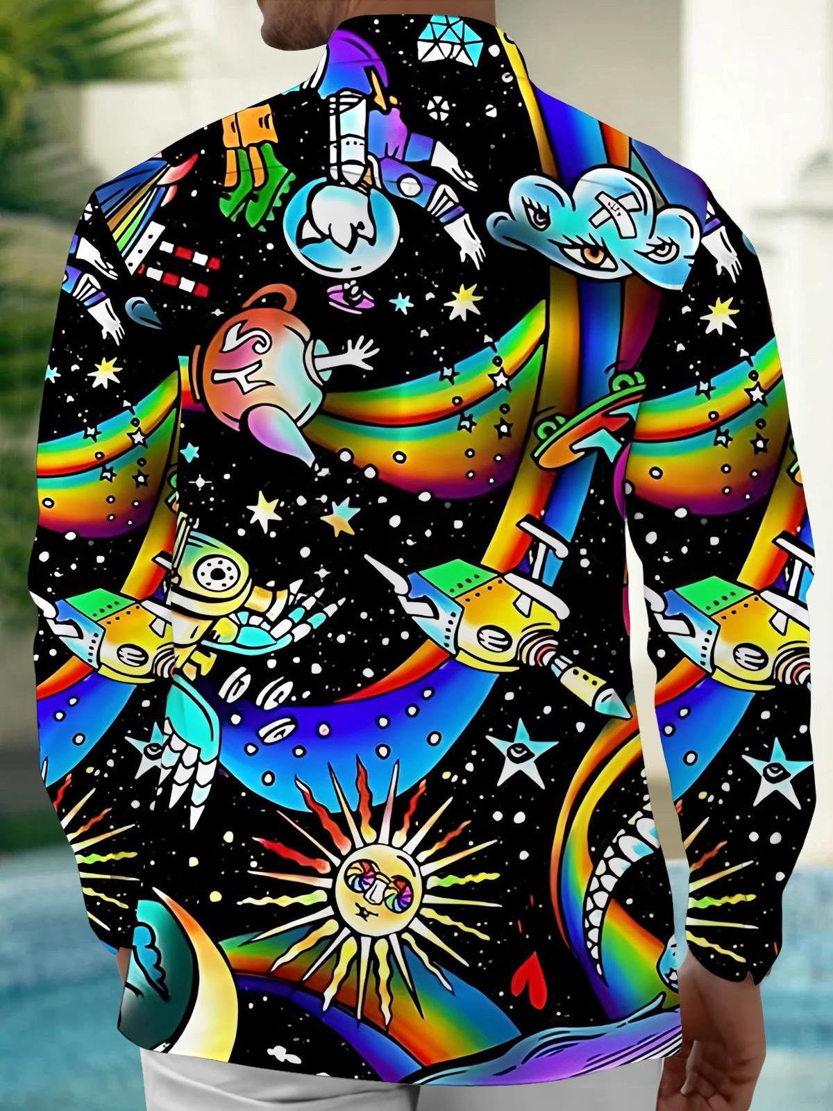 Space Art Print Men's Pocket Long Sleeve Shirts