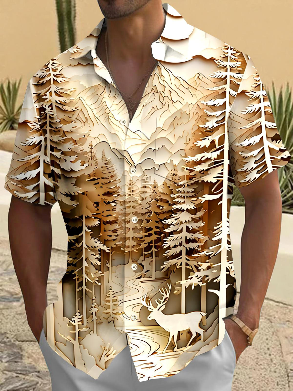 Relief Forest Deer Men's Pocket Short Sleeve Shirts