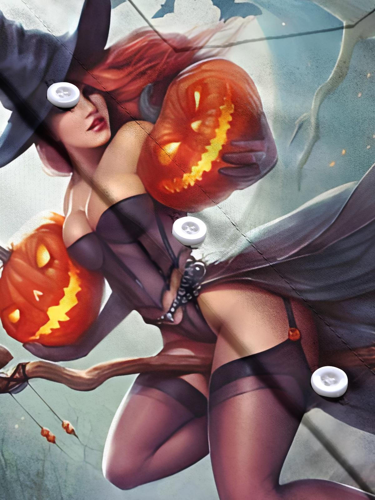 Halloween Witch Pumpkin Print Men's Pocket Short Sleeve Shirts