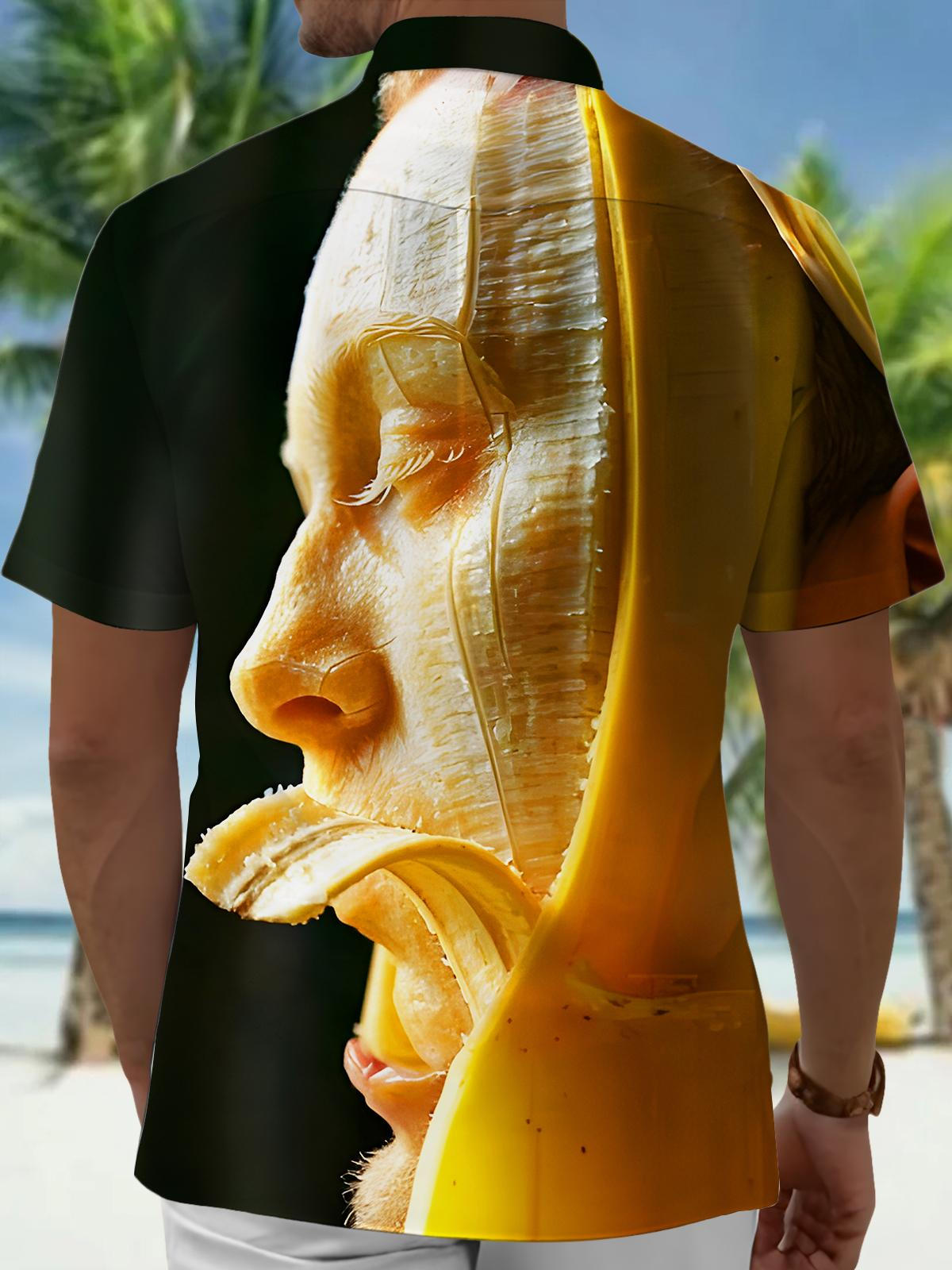 Fun Banana Face Men's Pocket Short Sleeve Shirts