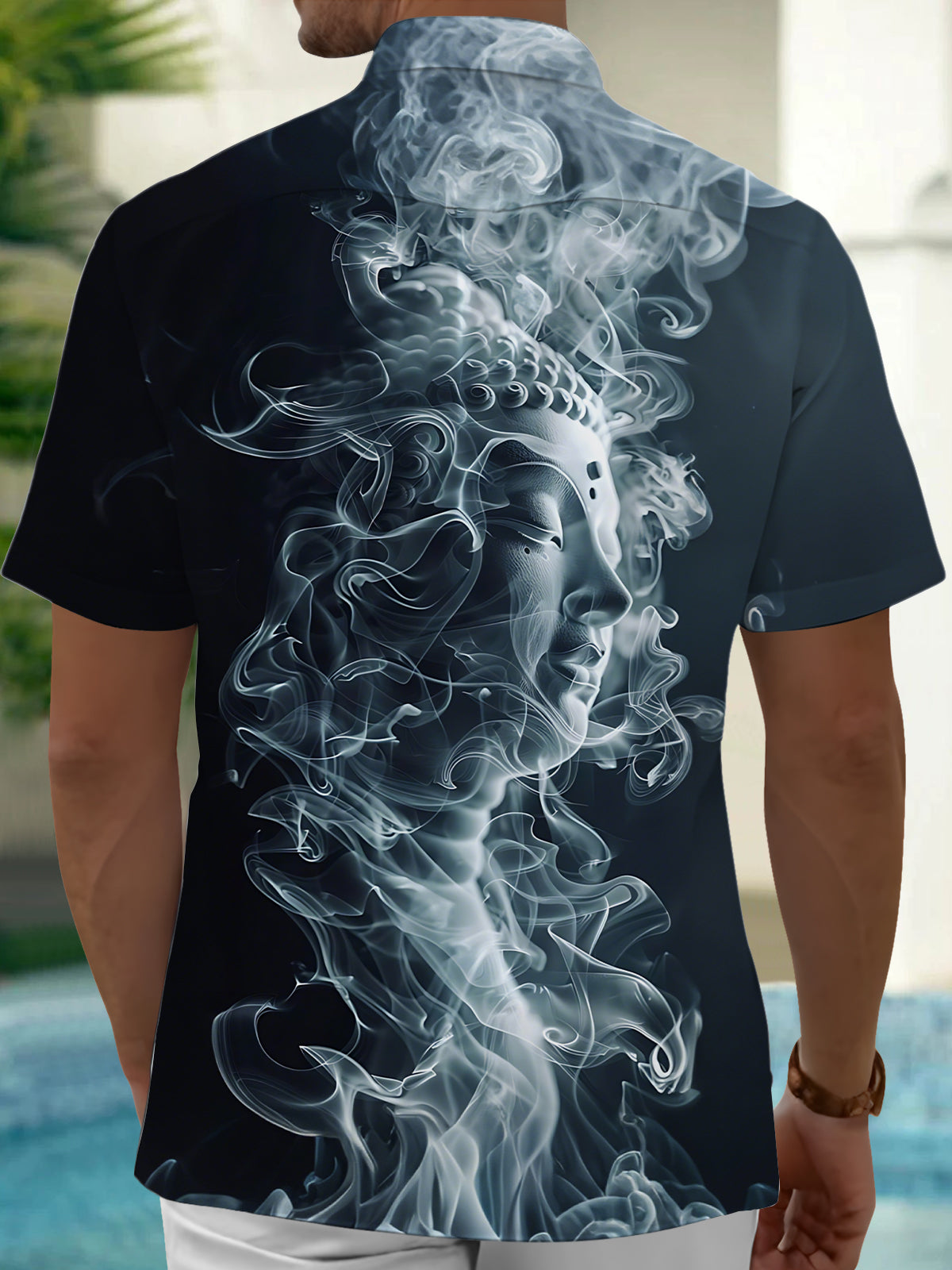 Buddha Print Men's Pocket Short Sleeve Shirts