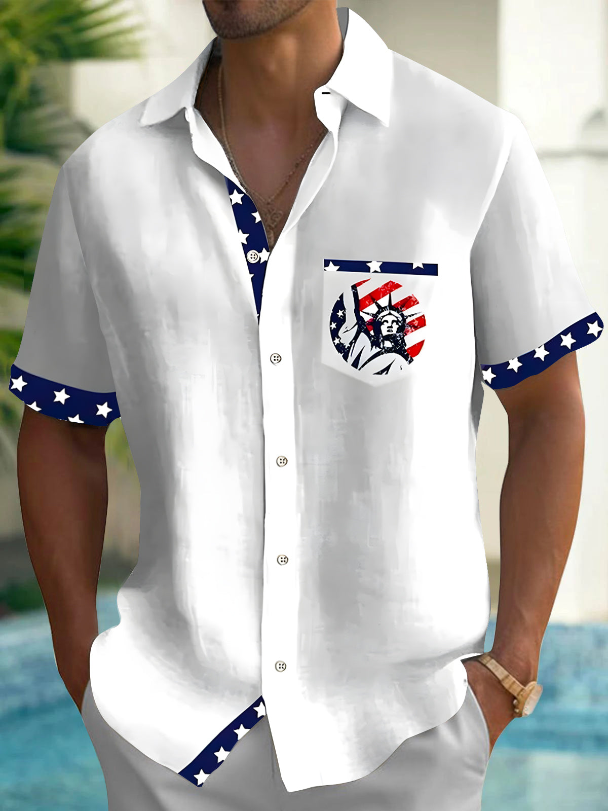 Independence Day Men's Pocket Short Sleeve Shirts