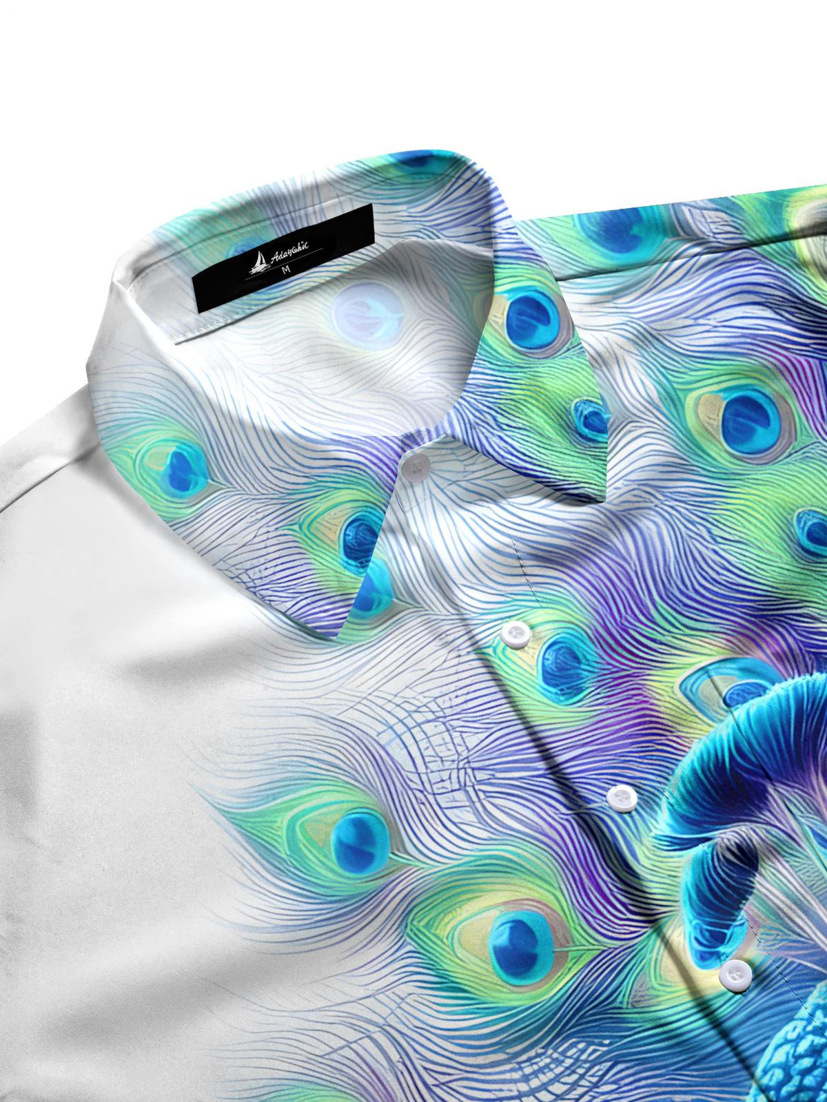Peacock Print Men's Pocket Short Sleeve Shirts