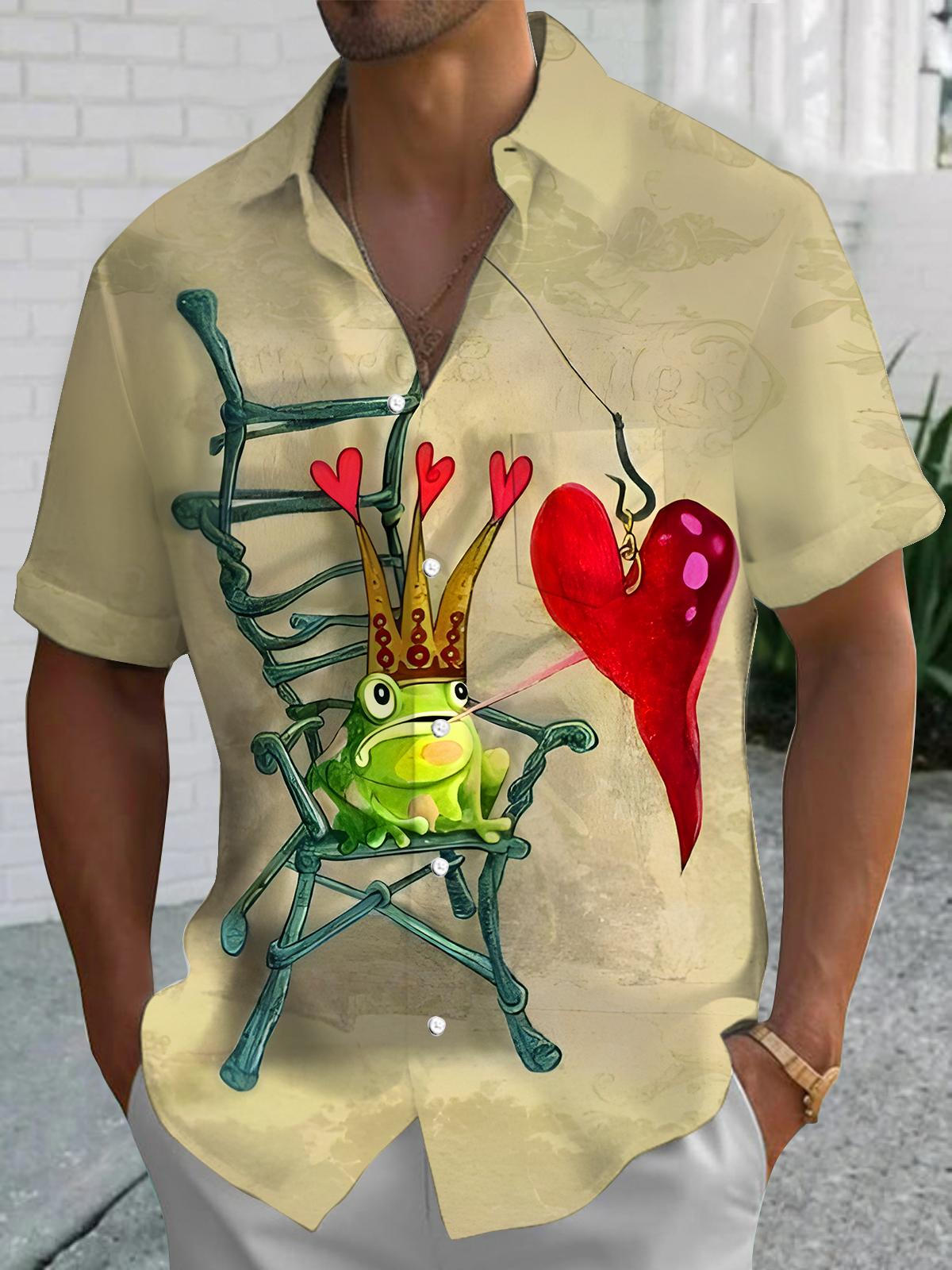 Funny Frog Love Men's Pocket Short Sleeve Shirts