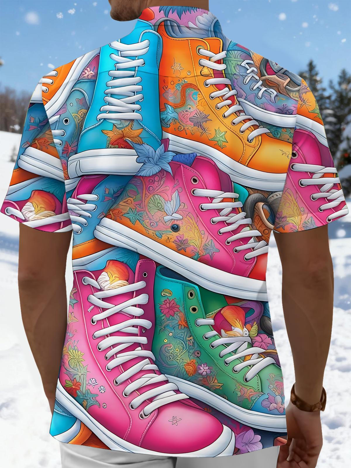 Shoes Print Men's Pocket Short Sleeve Shirts