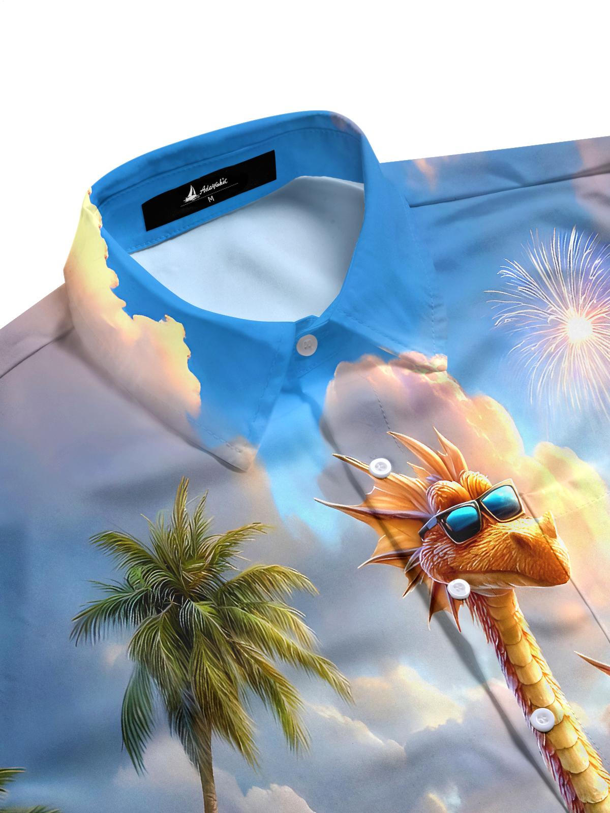 Vacation Dinosaur Men's Pocket Short Sleeve Shirts