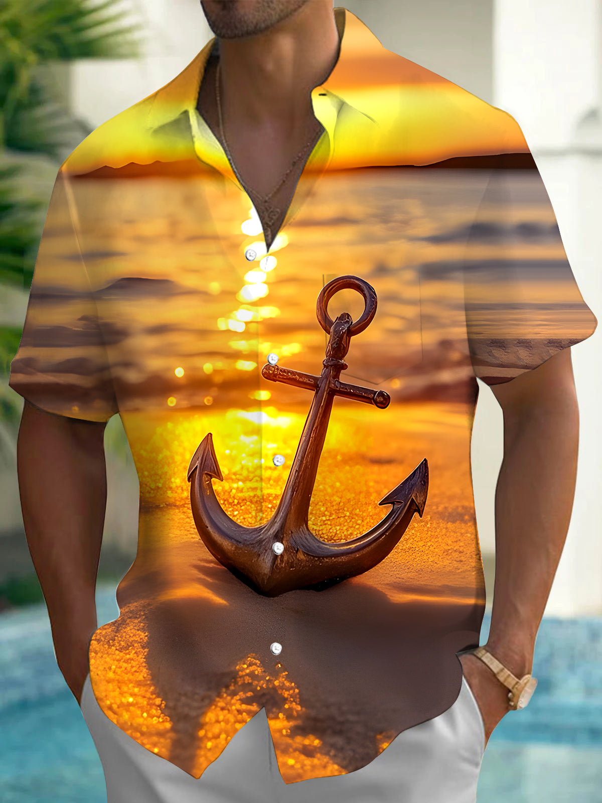 Ship Anchor Men's Pocket Short Sleeve Shirts