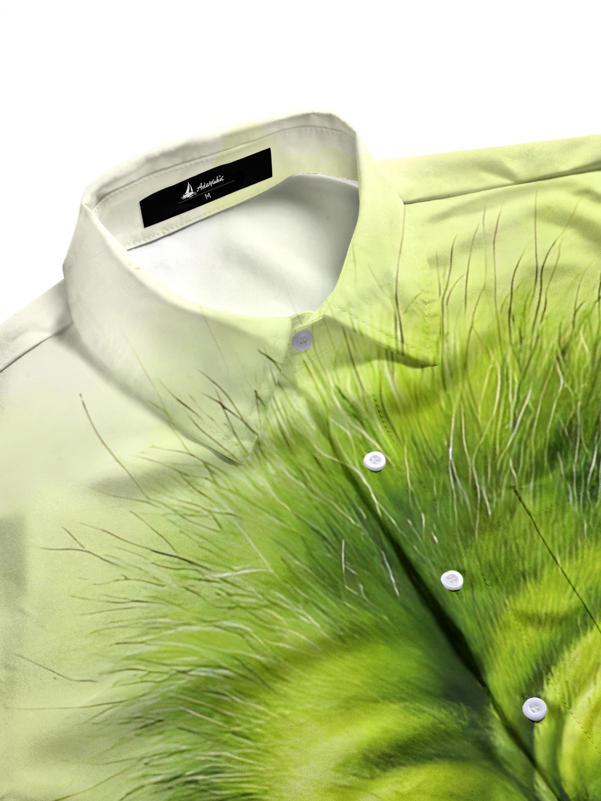 Green Orangutan Print Men's Pocket Short Sleeve Shirts