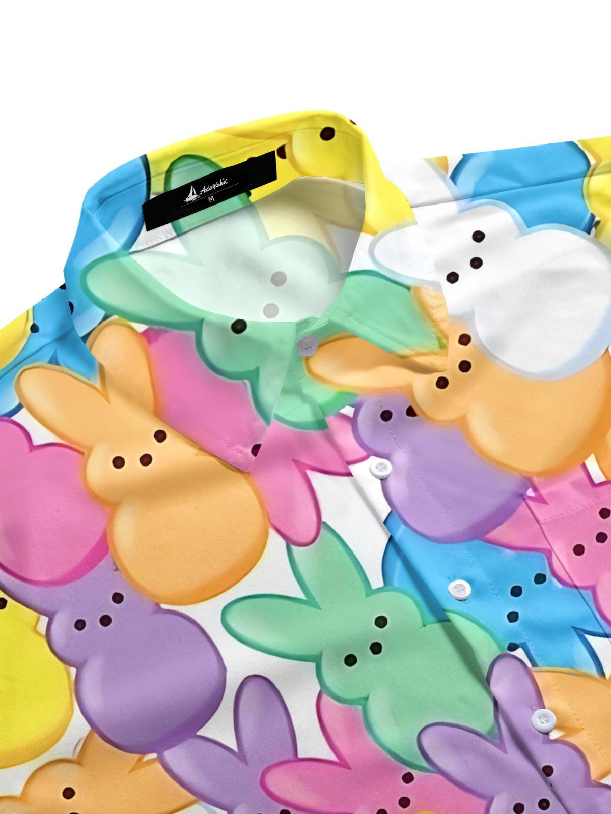 Easter Bunny Print Men's Pocket Short Sleeve Shirts