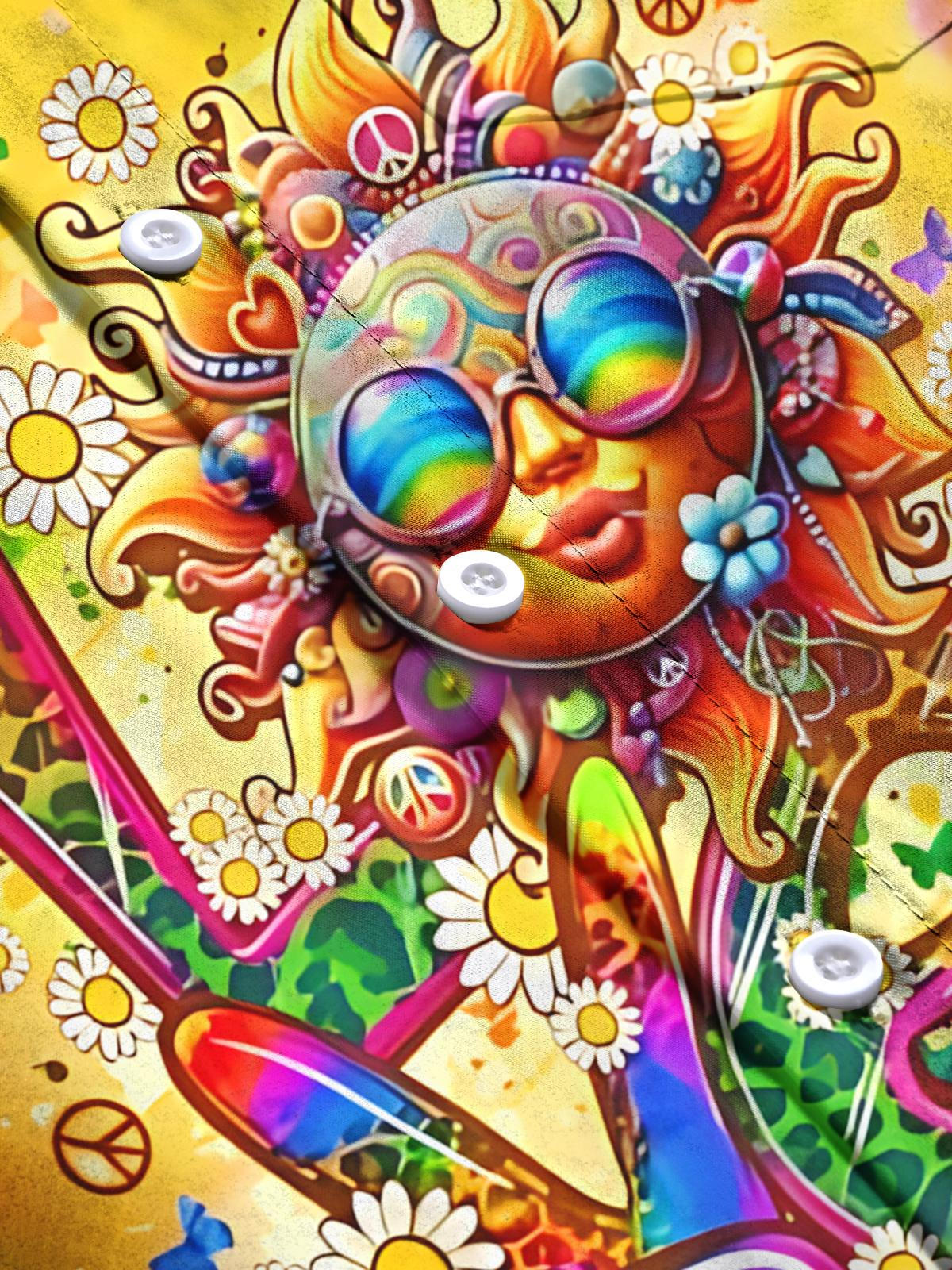 Hippie Sun Art Print Men's Pocket Long Sleeve Shirts