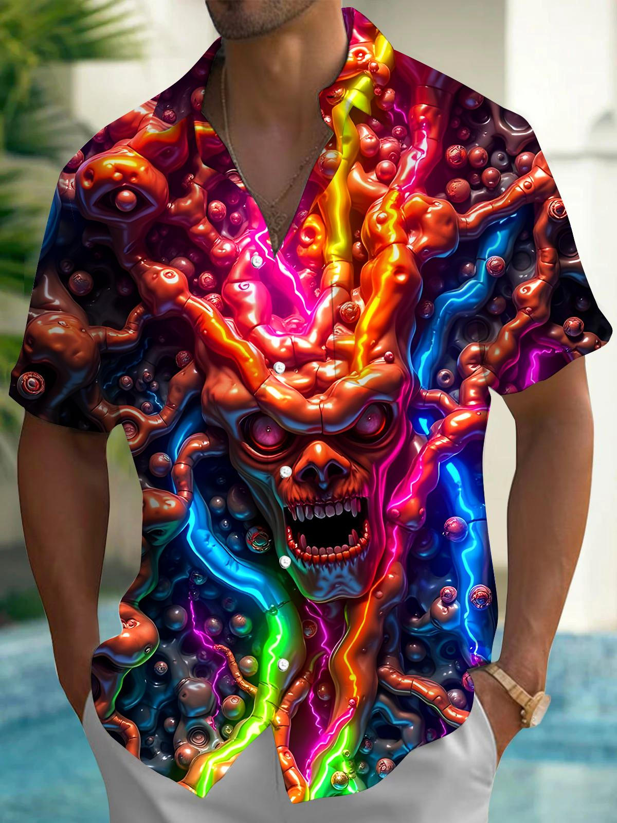 Skull Face Men's Pocket Short Sleeve Shirts