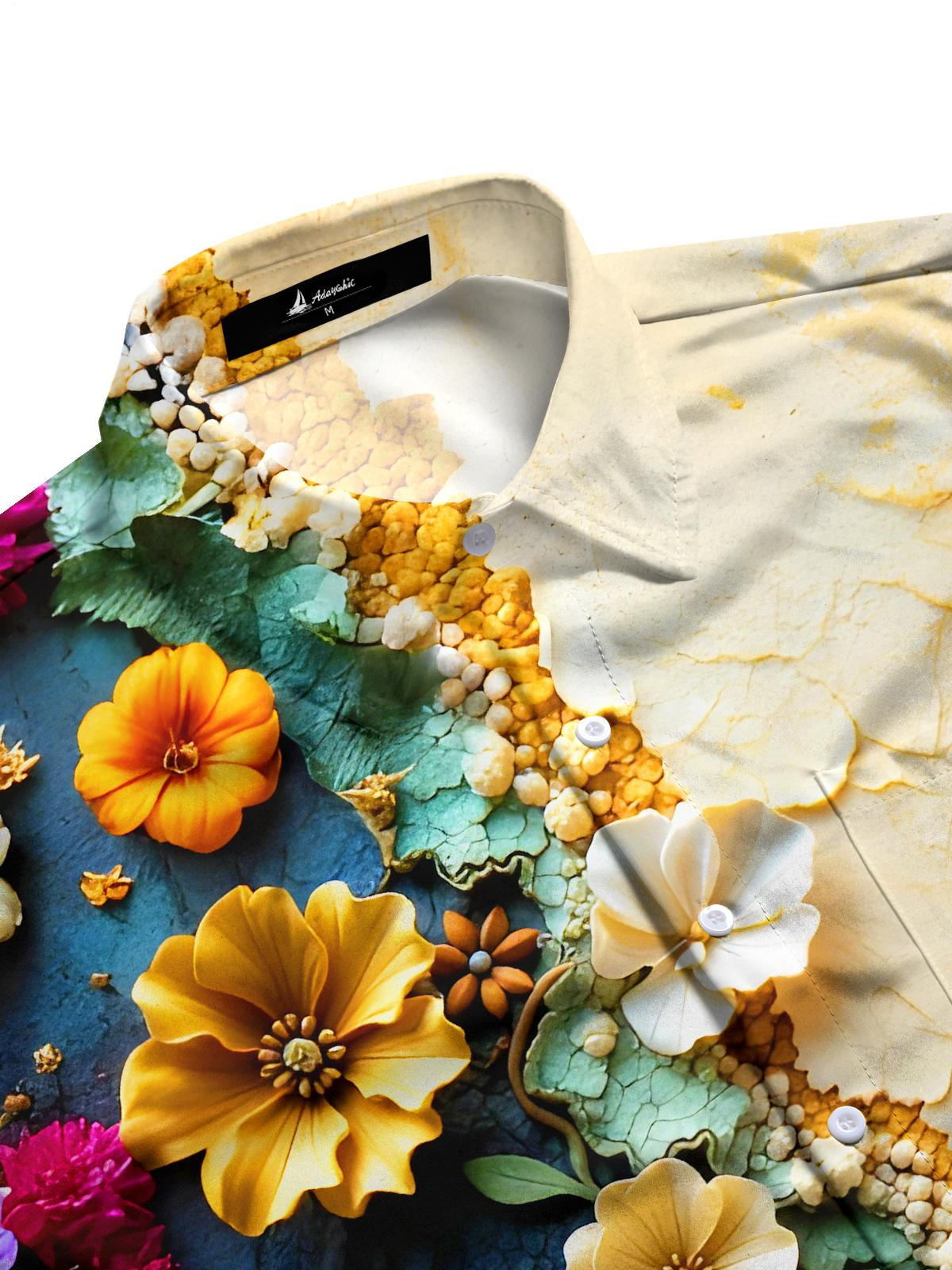 Cracked Floral Men's Pocket Short Sleeve Shirts