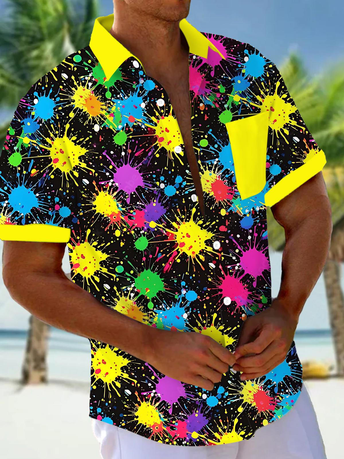 Tie Dye Print Men's Pocket Short Sleeve Shirts