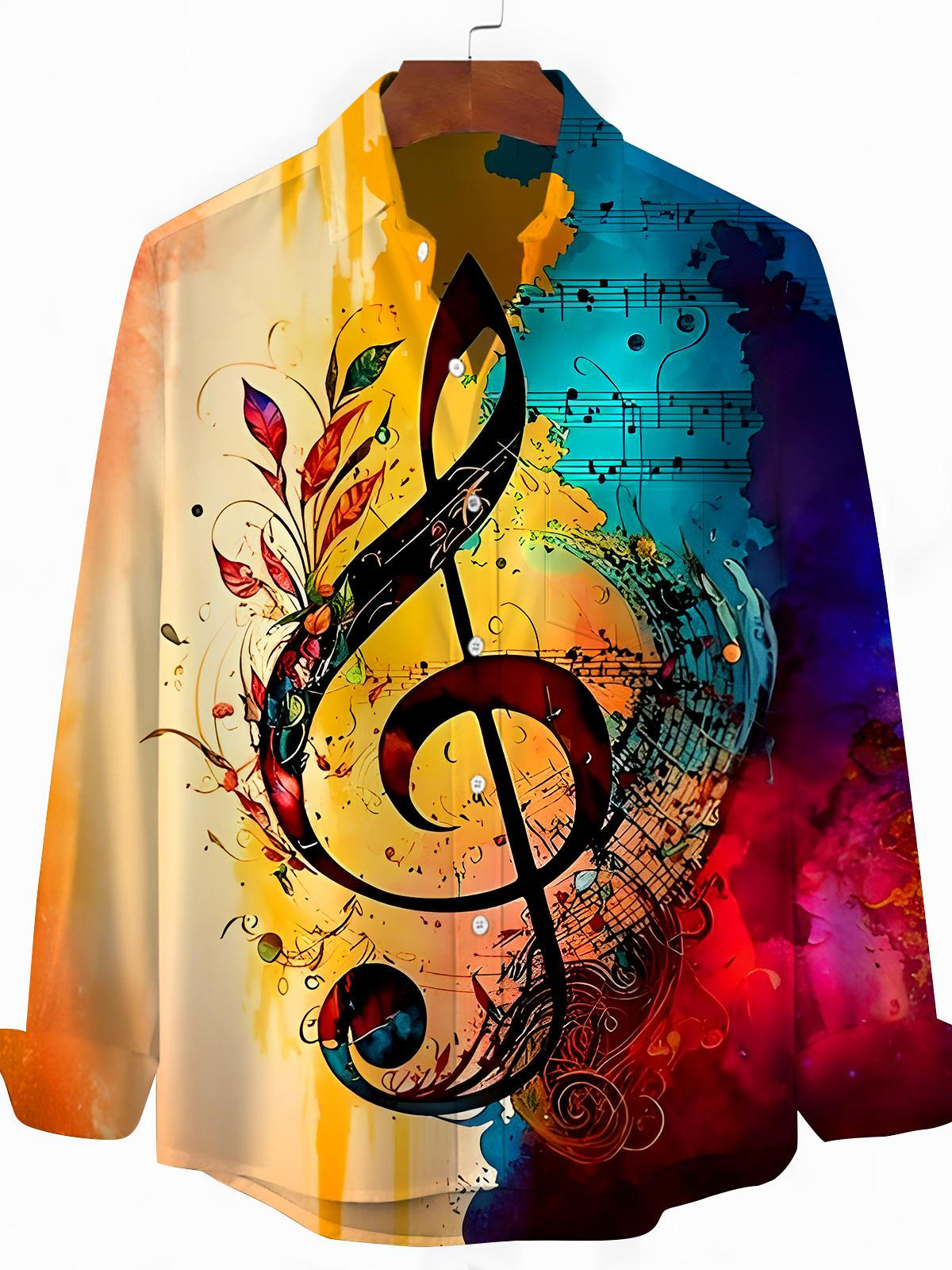 Musical Note Men's Pocket Long Sleeve Shirts