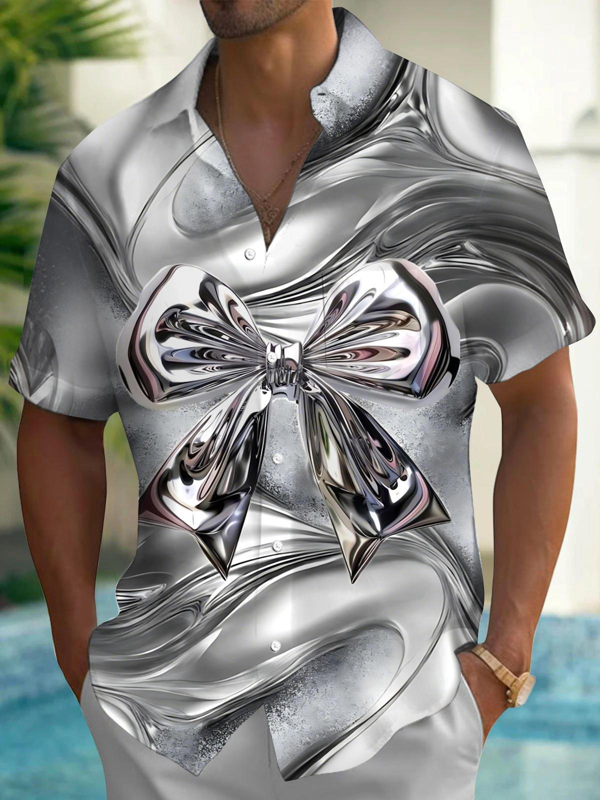 Bowknot Print Men's Pocket Short Sleeve Shirts