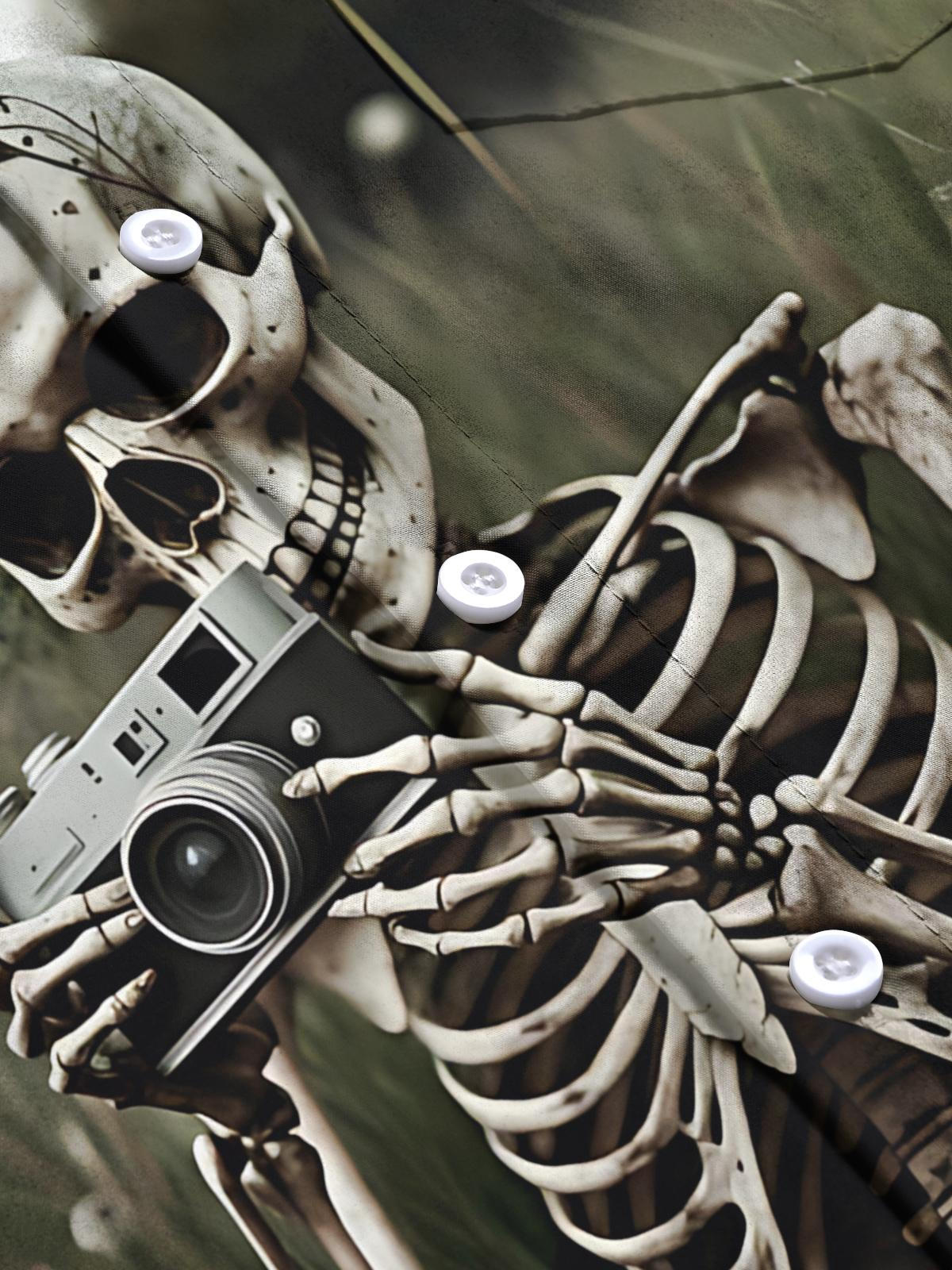 Skull Photographer Print Men's Pocket Long Sleeve Shirts