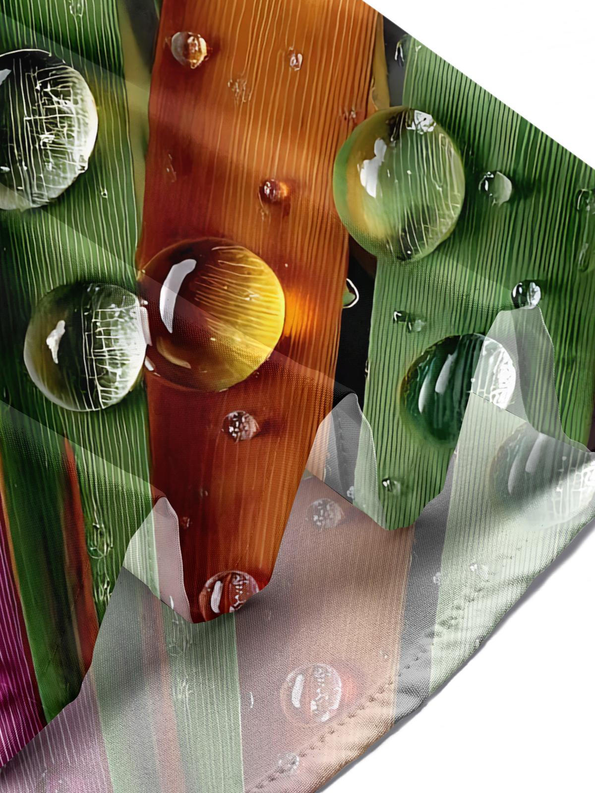 Waterdrop Bamboo Leaf Print Men's Pocket Short Sleeve Shirts