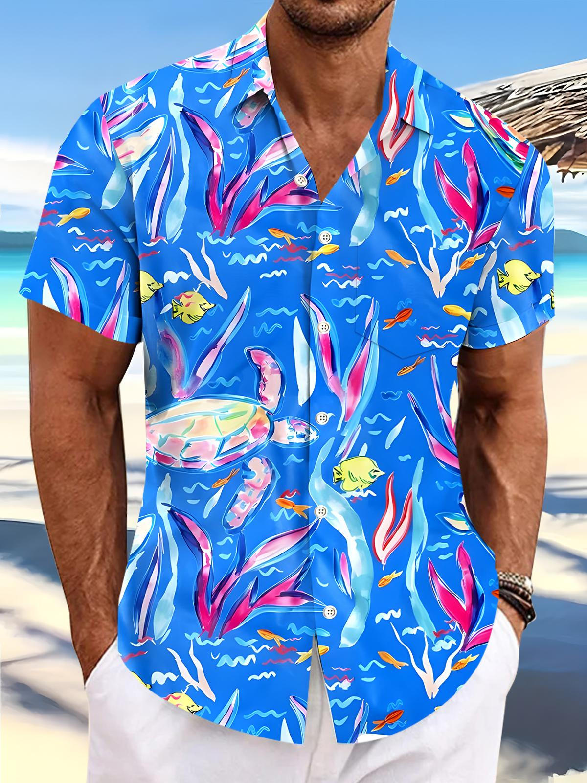 Sea Turtle Fish Men's Pocket Short Sleeve Shirts