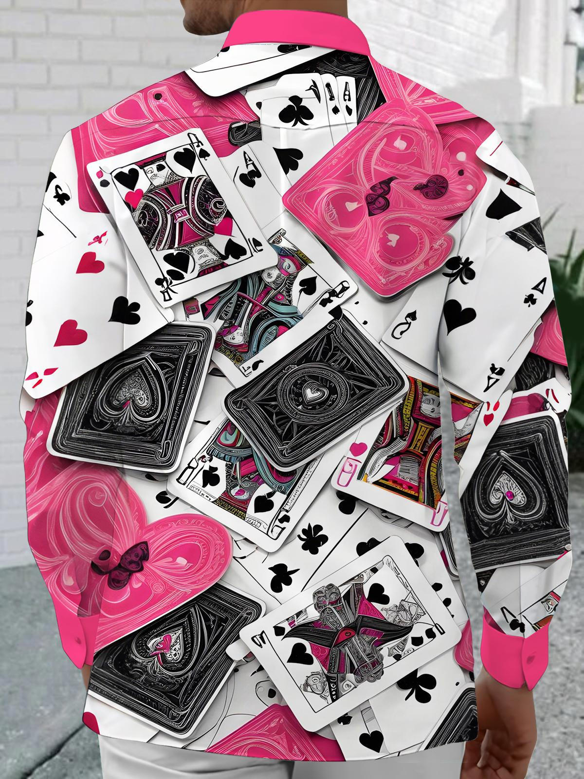 Poker Print Men's Pocket Long Sleeve Shirts