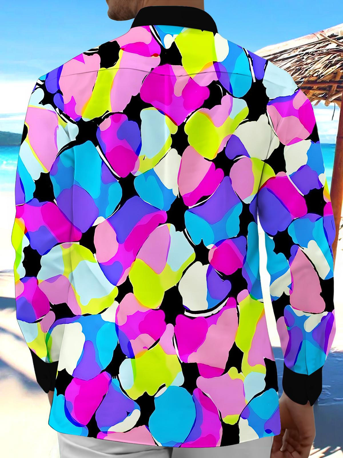 Psychedelic Colorful Abstract Geometry Men's Pocket Long Sleeve Shirts