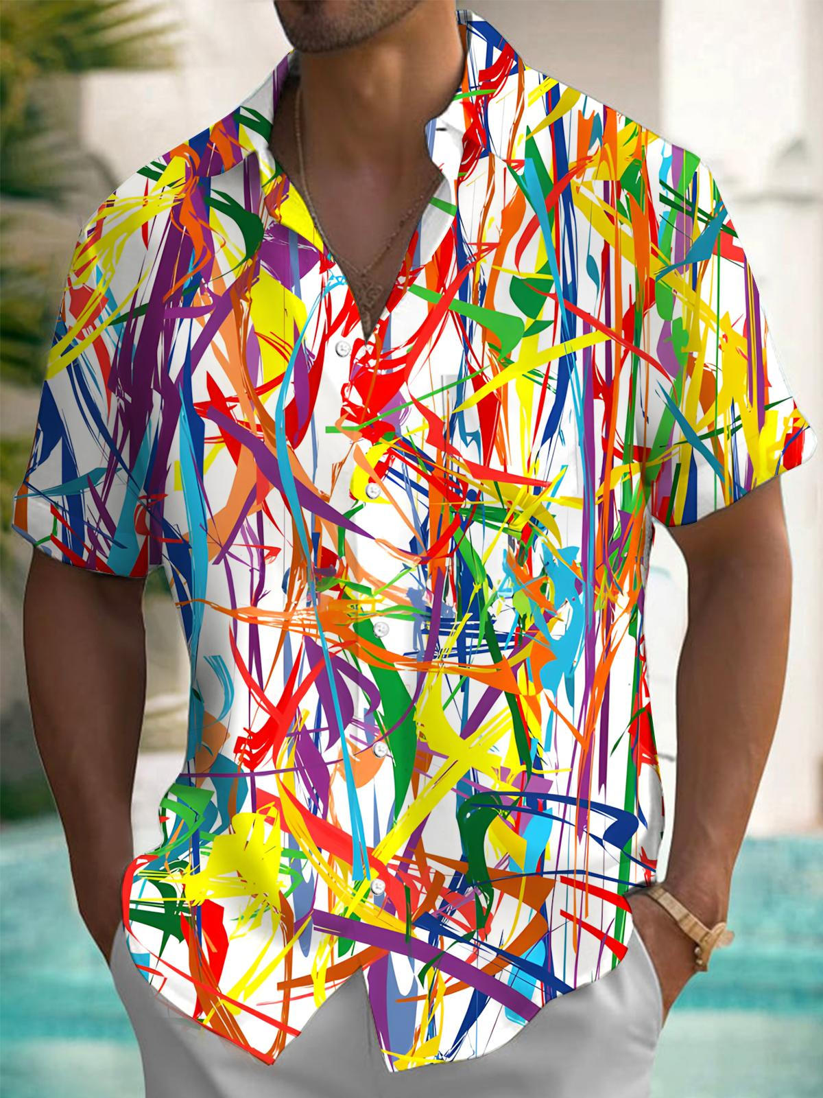 Abstract Line Print Men's Pocket Short Sleeve Shirts
