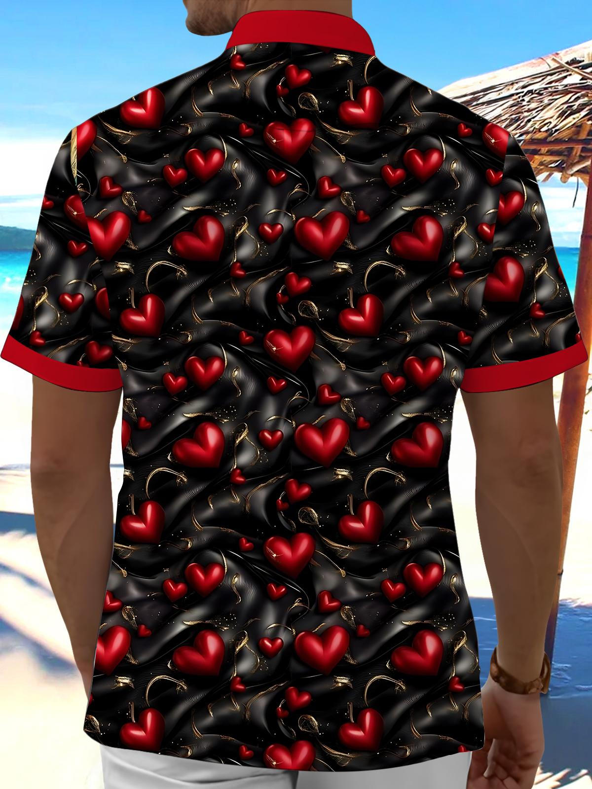Valentine's Day Heart Print Men's Pocket Short Sleeve Shirts