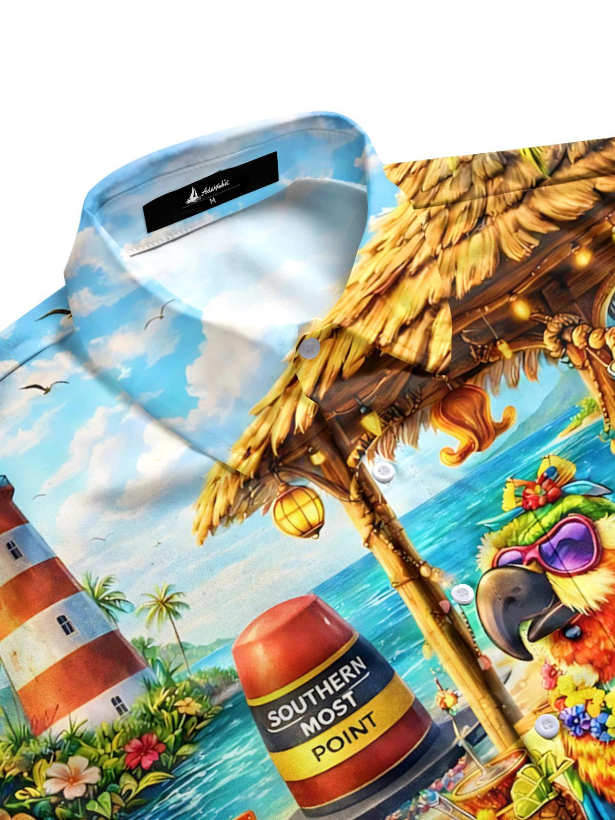 Hawaiian Parrot Print Men's Pocket Short Sleeve Shirts