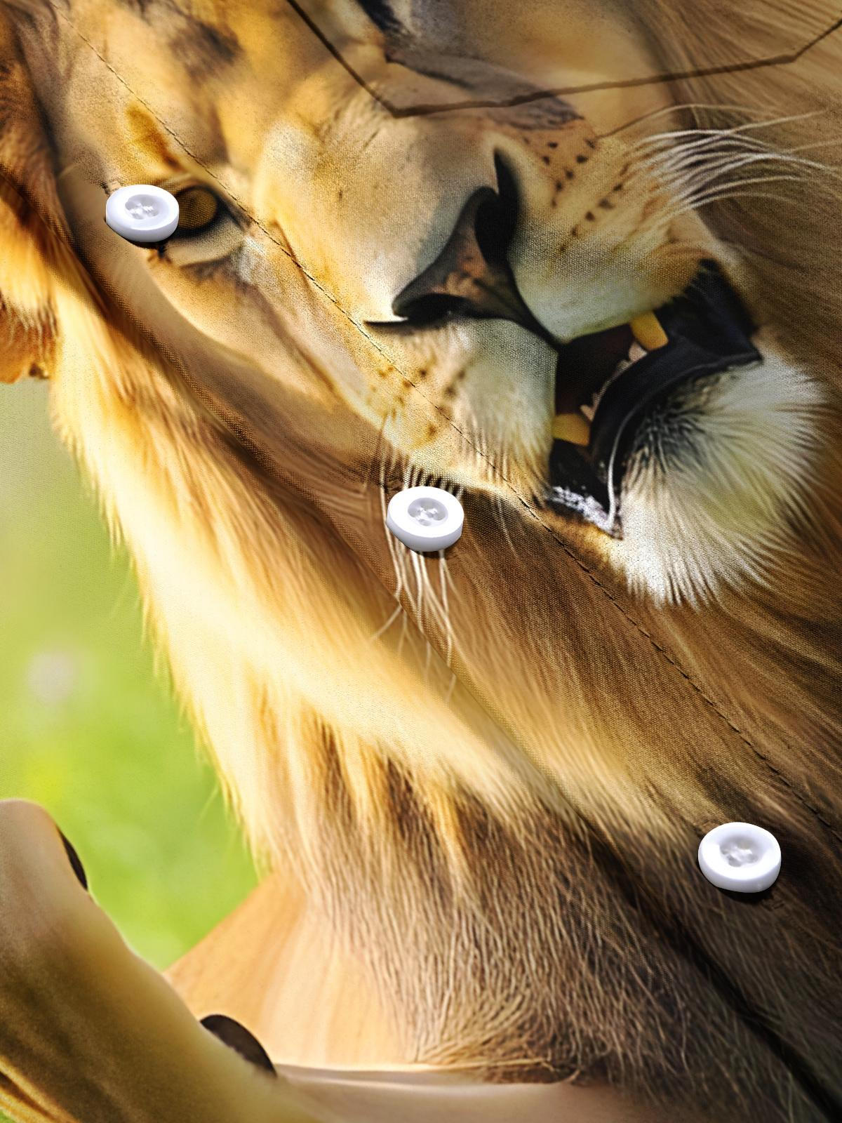 Animal Lion Print Men's Pocket Short Sleeve Shirts