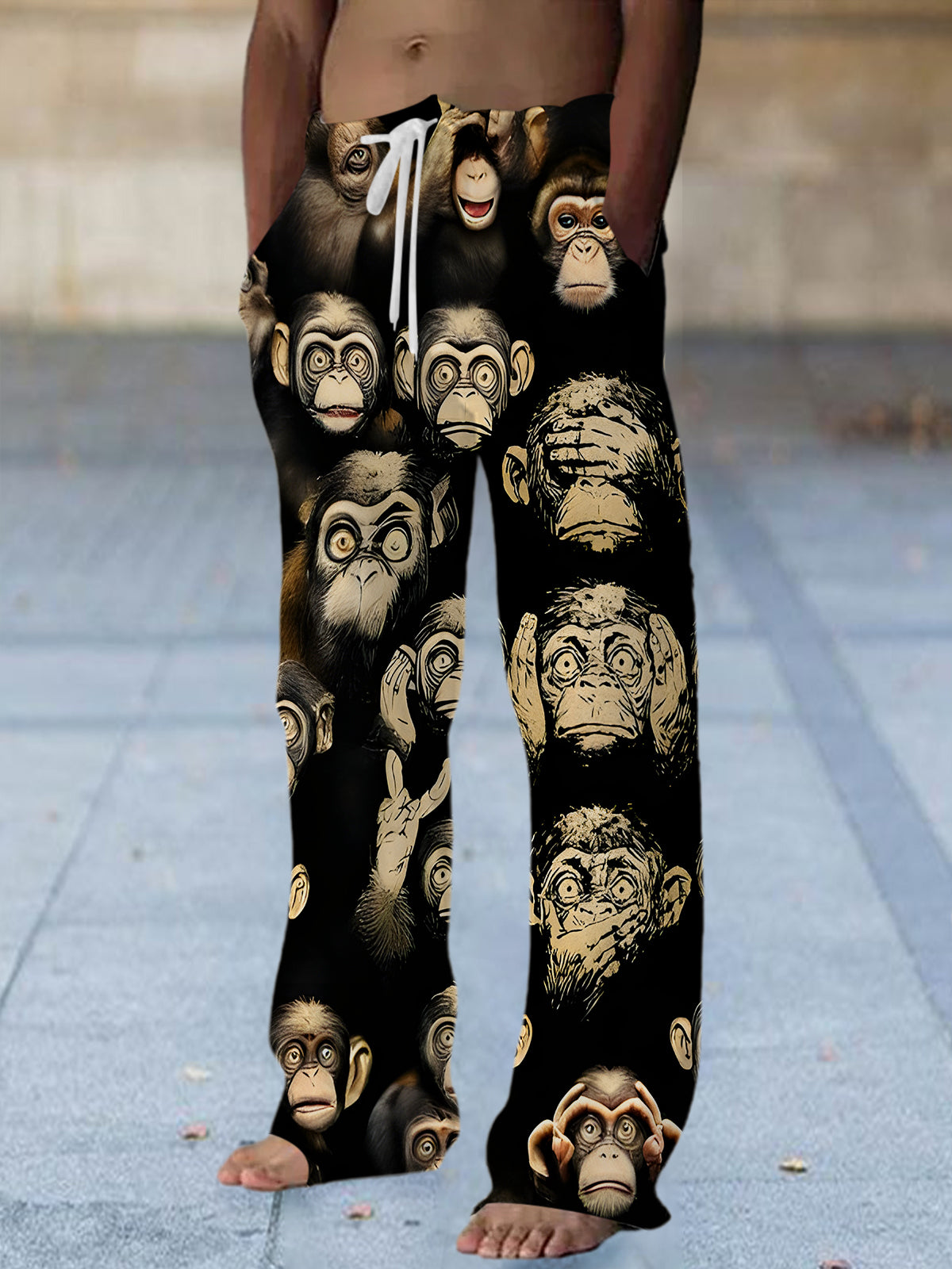 Funny Monkey Men's Casual Elastic Waist Pants