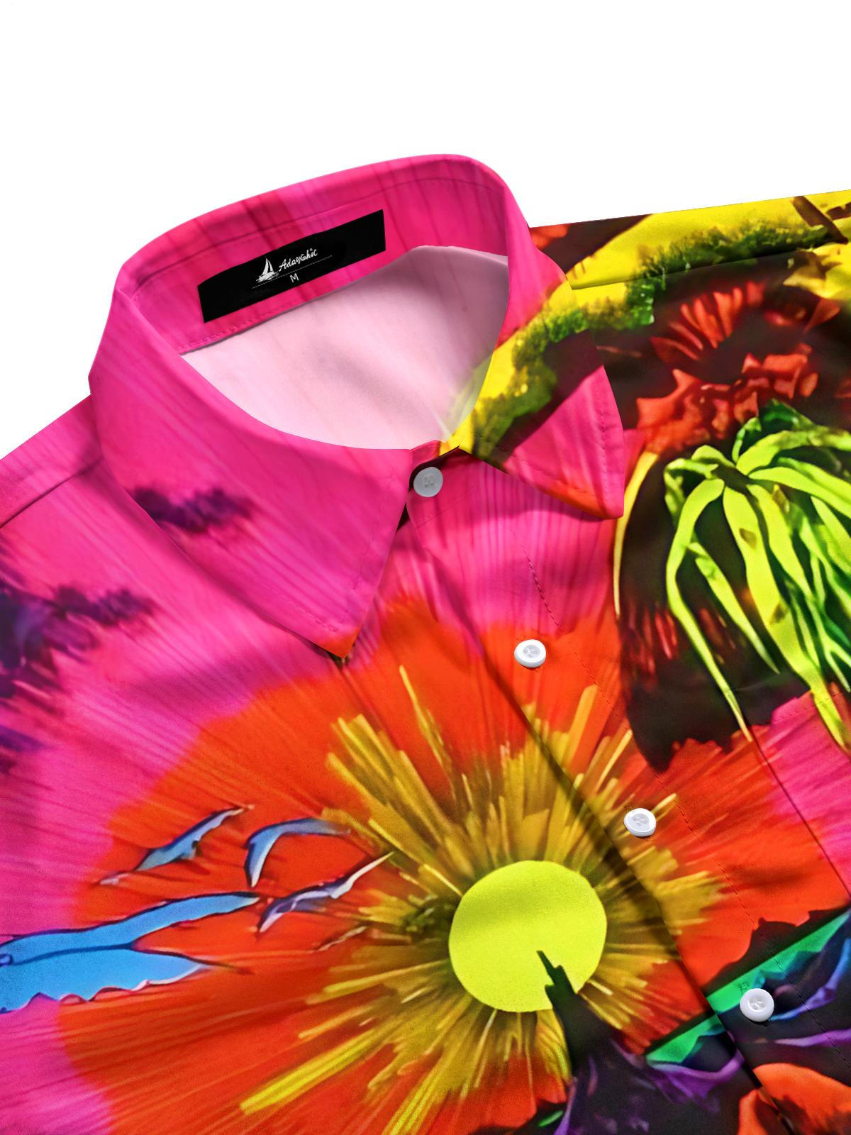 Abstract Landscape Print Men's Pocket Short Sleeve Shirts