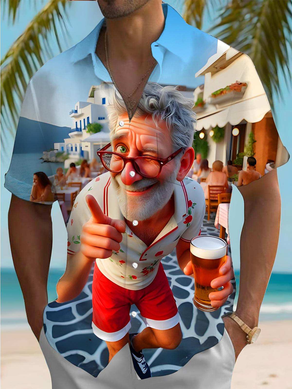 Funny Old Man Beer Men's Pocket Short Sleeve Shirts