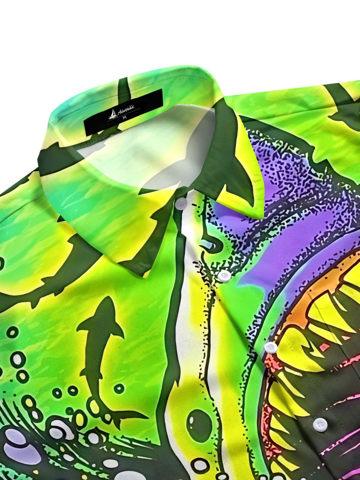 Shark Art Print Men's Pocket Short Sleeve Shirts