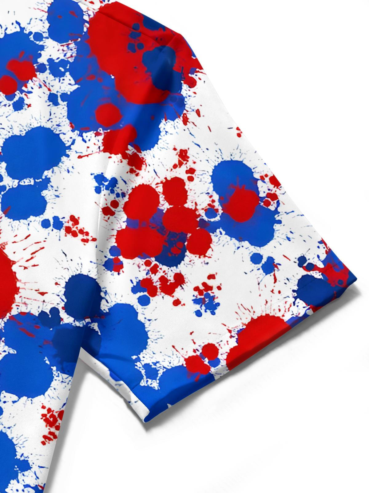 Independence Day Ink Splash Print Men's Pocket Short Sleeve Shirts
