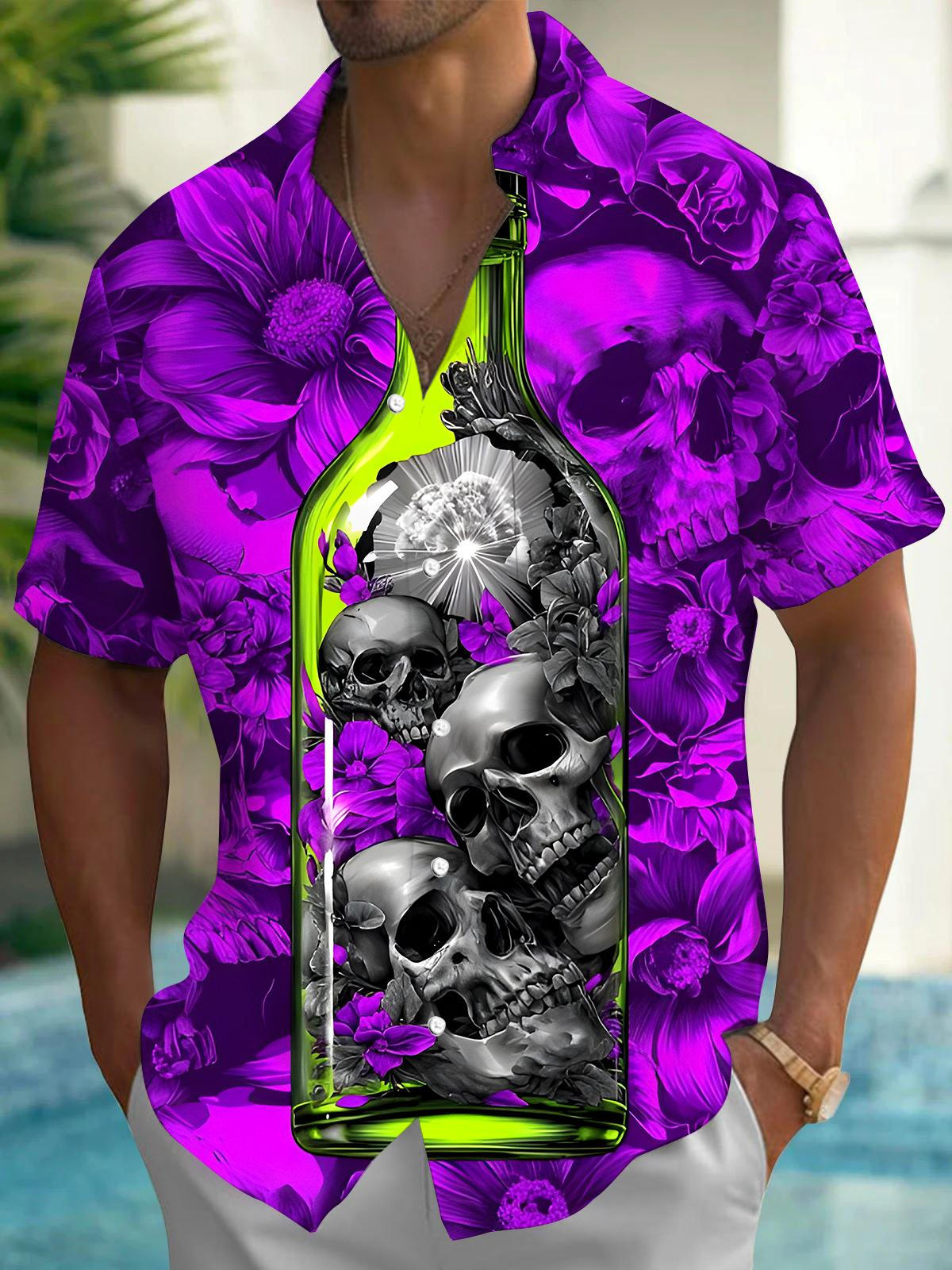 Skull Bottle Men's Pocket Short Sleeve Shirts
