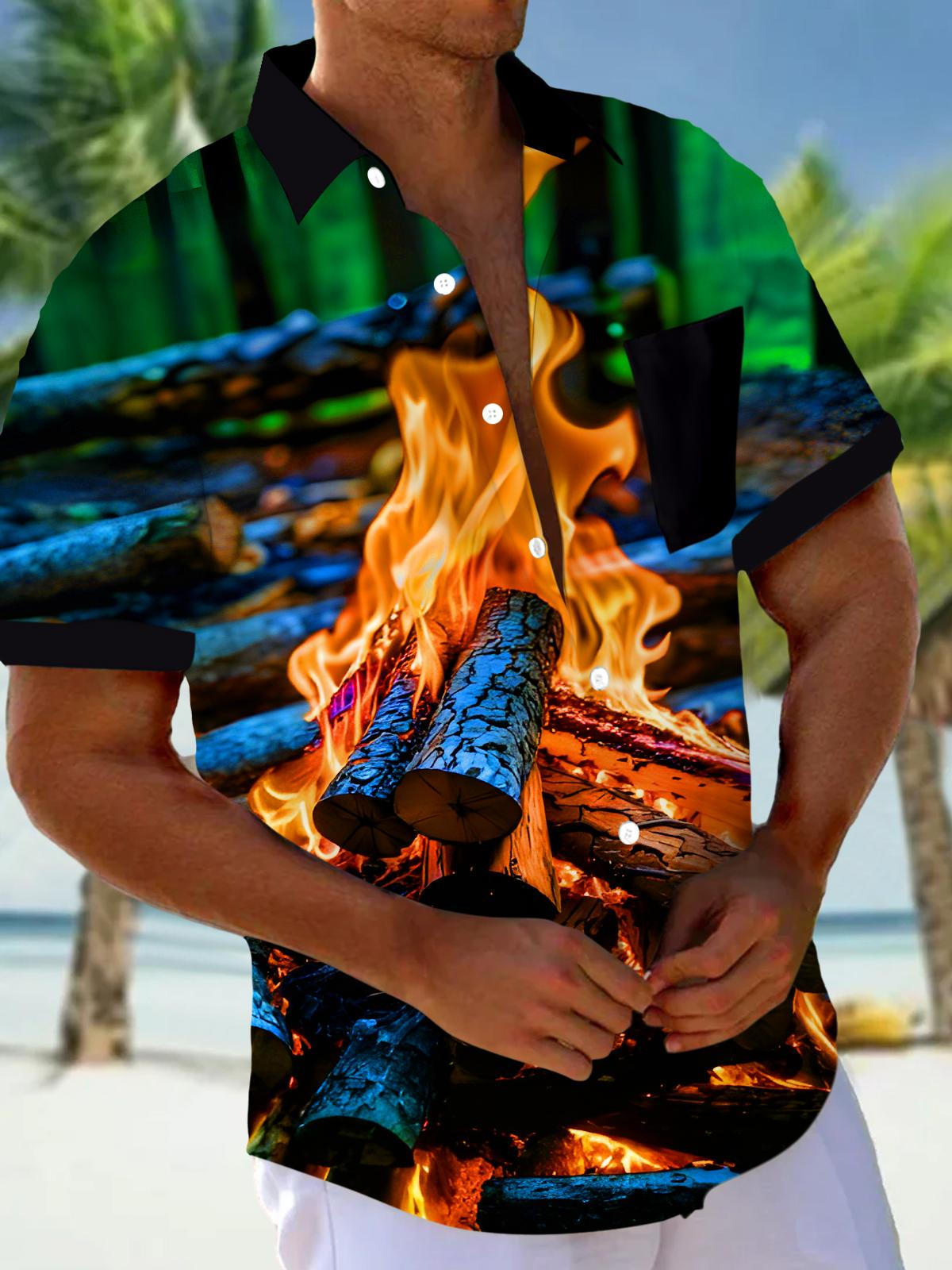 Forest Campfire Men's Pocket Short Sleeve Shirts