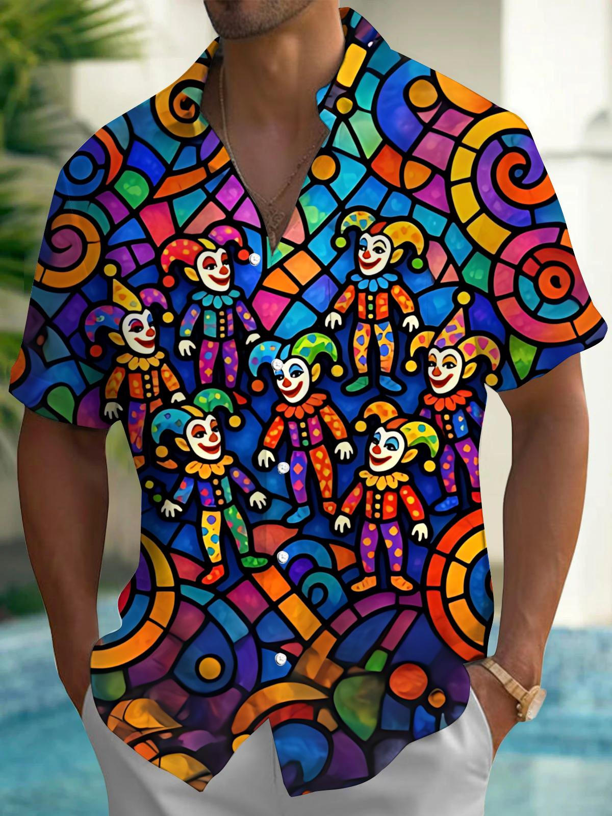 Clown Print Men's Pocket Short Sleeve Shirts