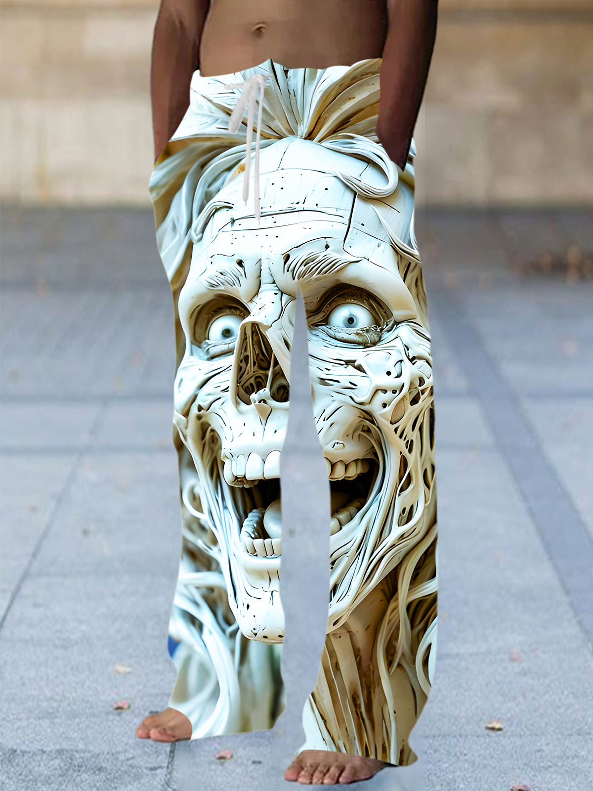 Funny Skull Art Relief Halloween Men's Casual Elastic Waist Pants